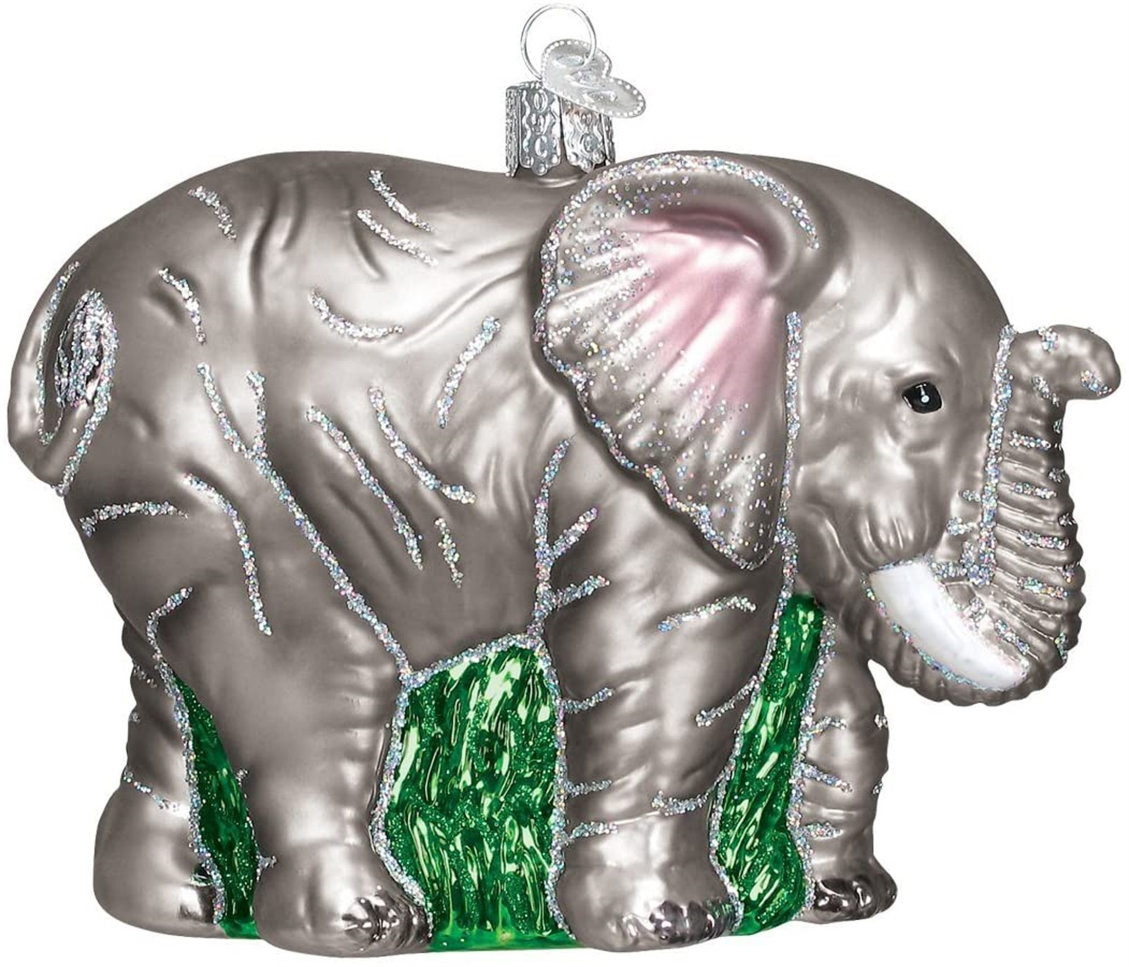 Old World Christmas Glass Blown Ornament, Large Elephant, 5" (With OWC Gift Box)