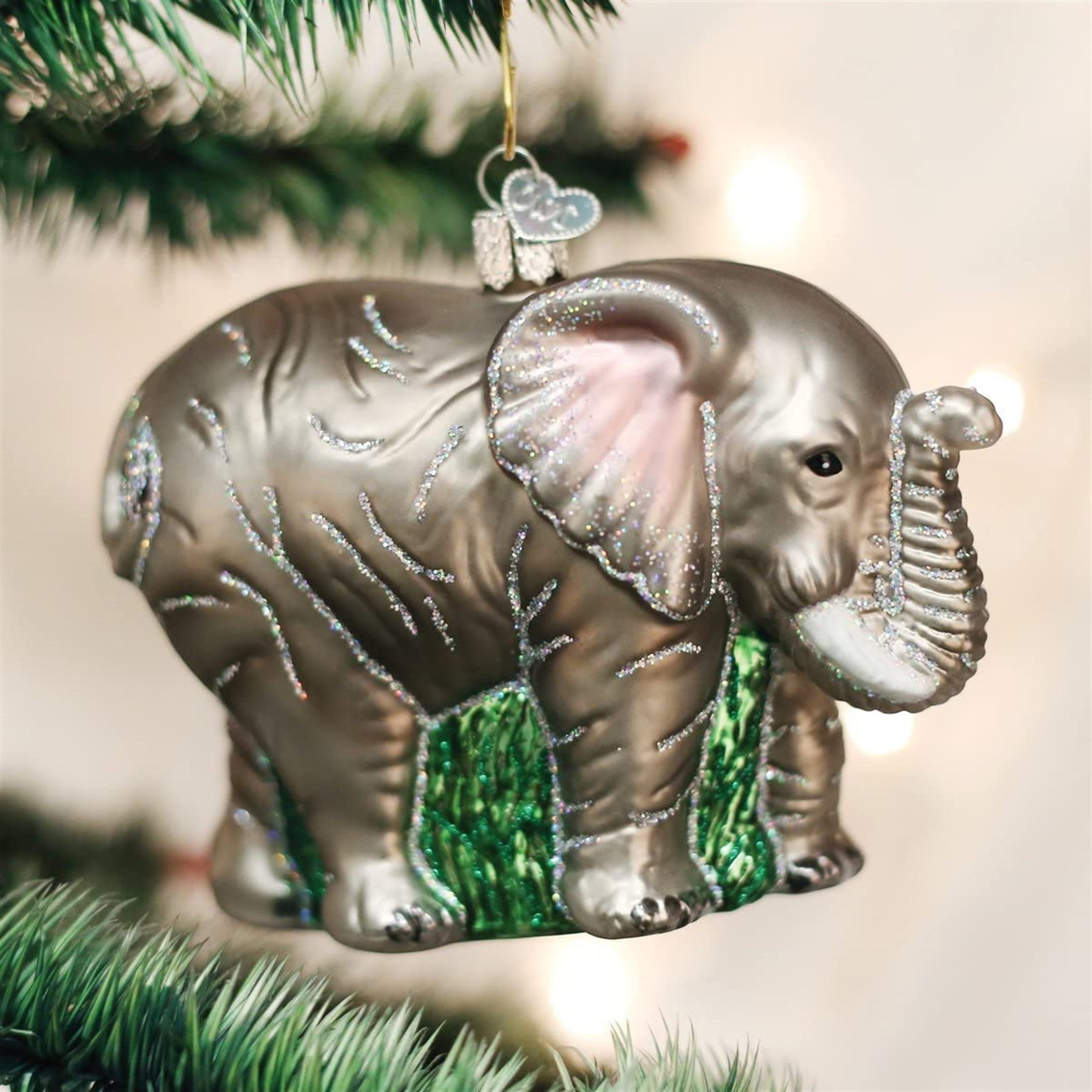 Old World Christmas Glass Blown Ornament, Large Elephant, 5" (With OWC Gift Box)