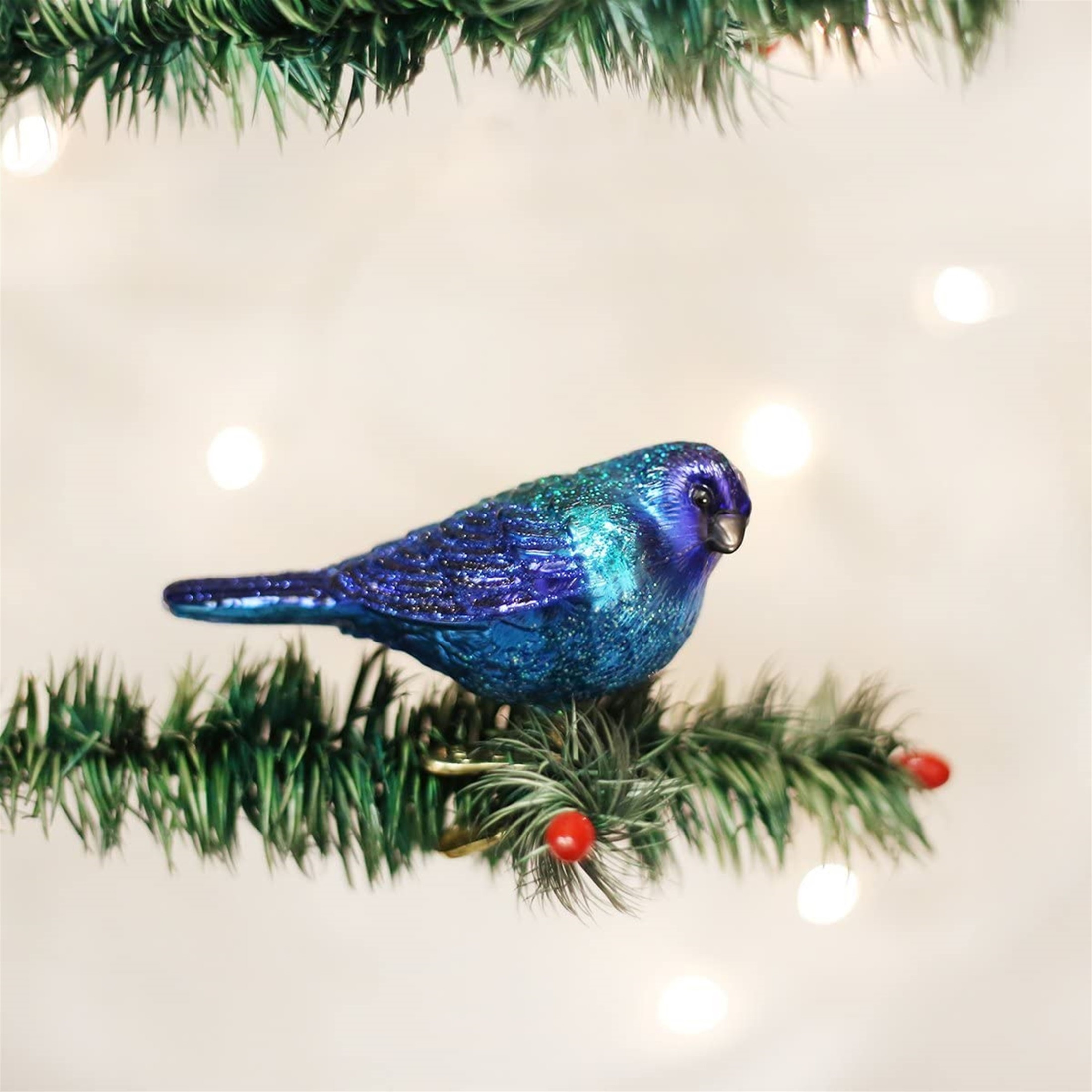 Old World Christmas Glass Blown Ornament, Indigo Bunting, 3.75" (With OWC Gift Box)