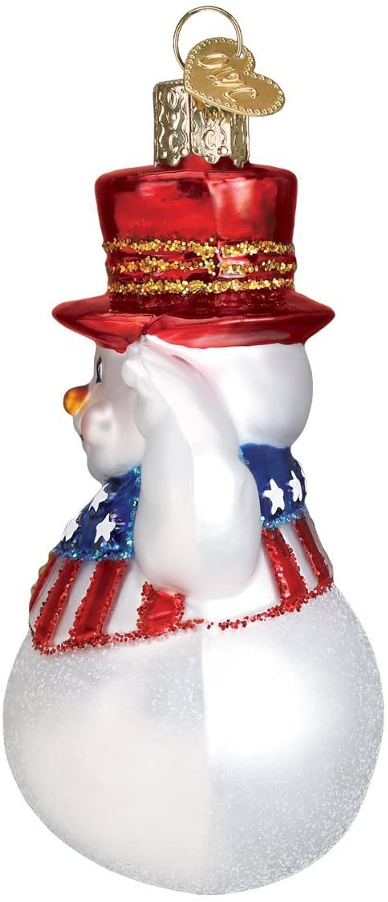 Old World Christmas Glass Blown Ornament, Patriotic Snowman, 3.5" (With OWC Gift Box)