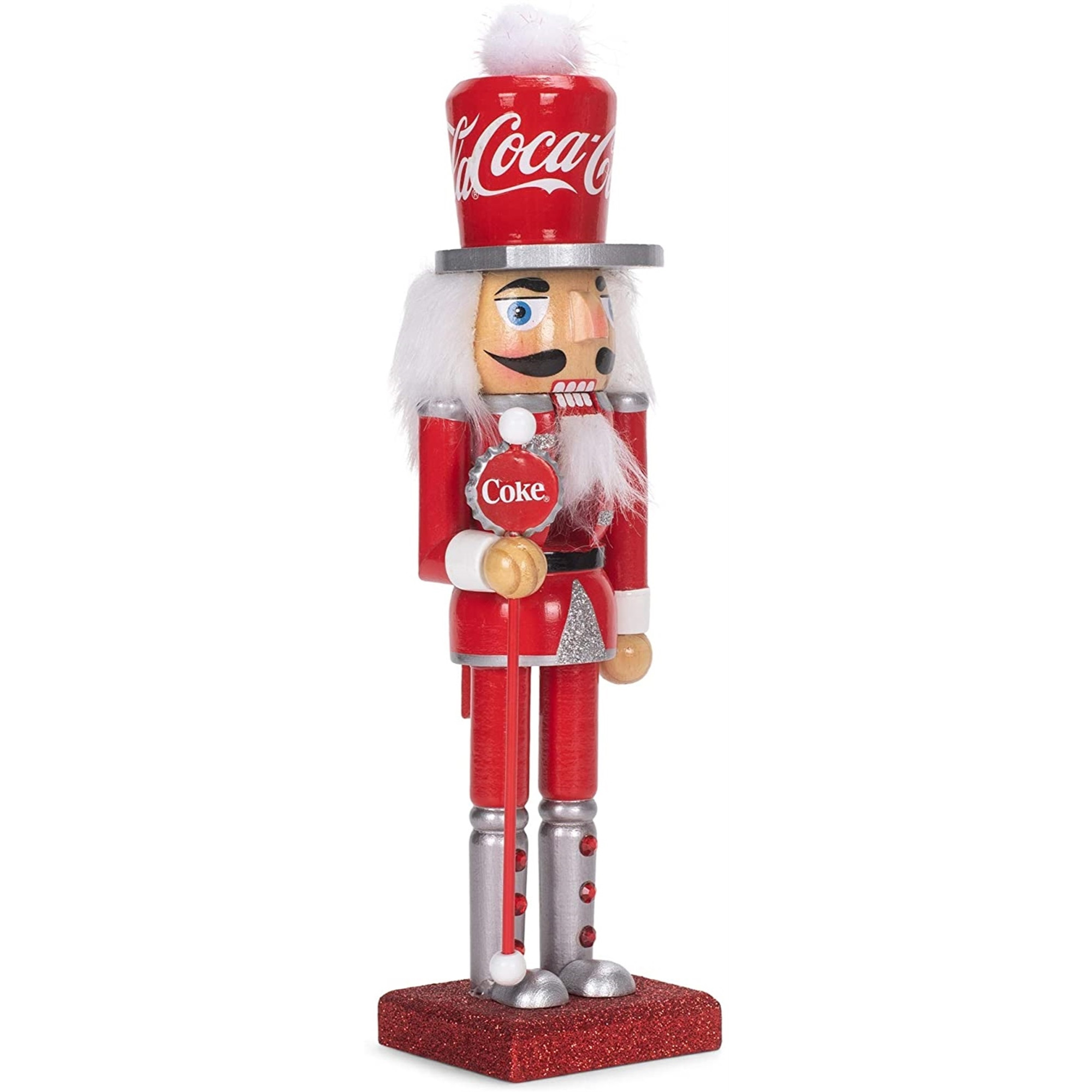 Kurt Adler Wooden Nutcracker, Coca-Cola Nutcracker Holding Bottle-Cap Staff, 10"