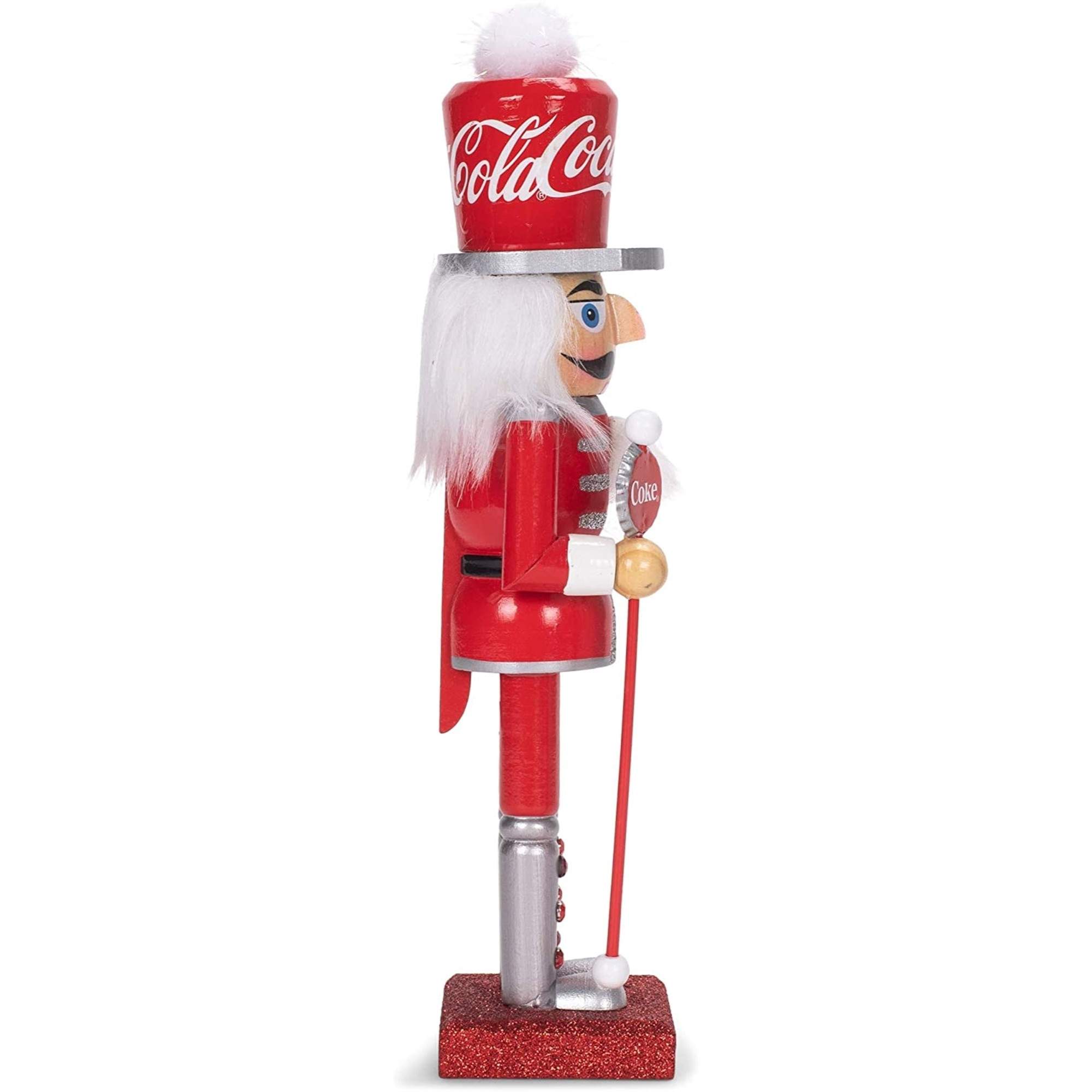 Kurt Adler Wooden Nutcracker, Coca-Cola Nutcracker Holding Bottle-Cap Staff, 10"
