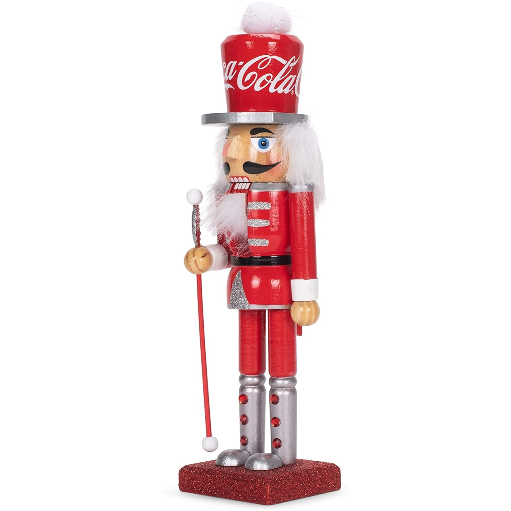 Kurt Adler Wooden Nutcracker, Coca-Cola Nutcracker Holding Bottle-Cap Staff, 10"