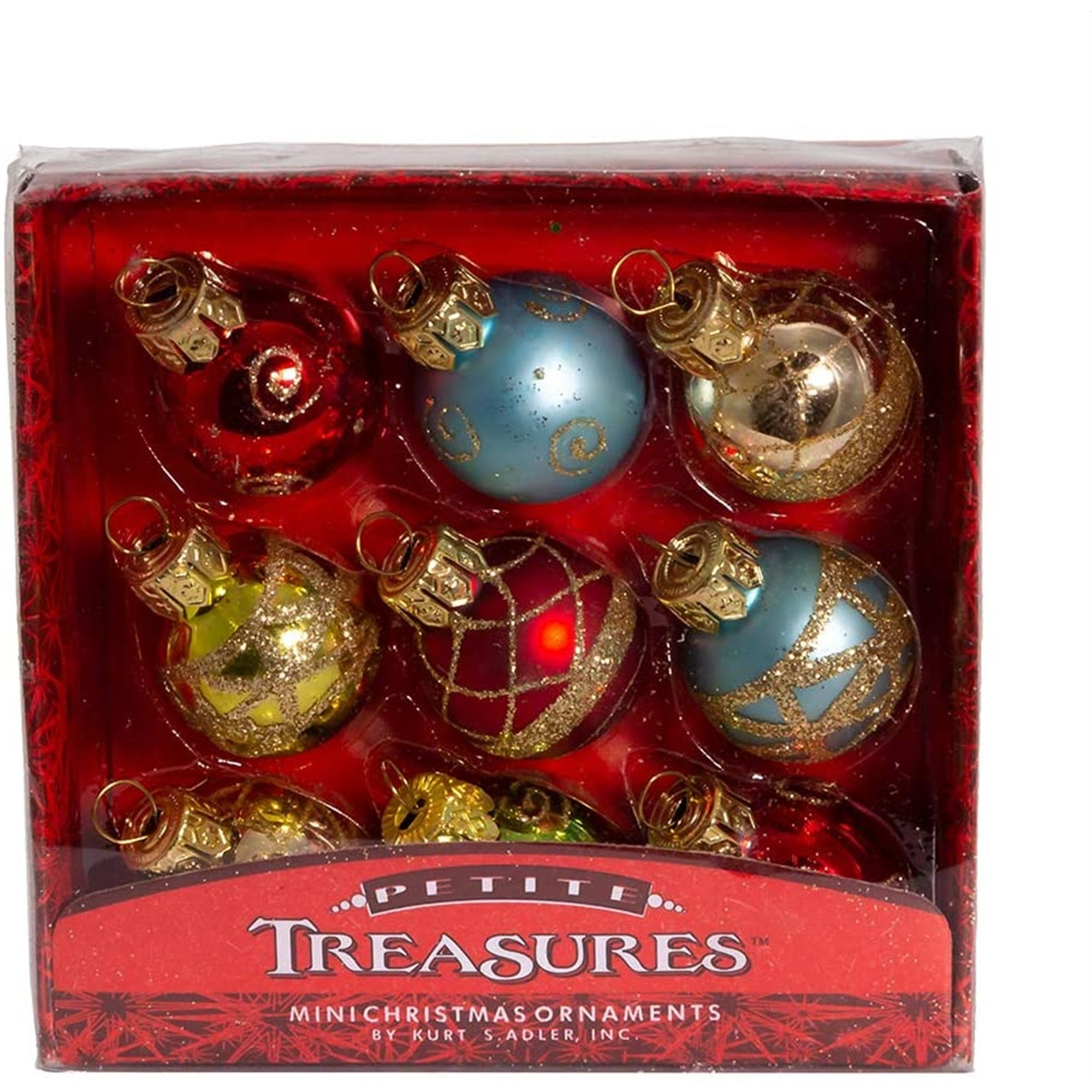 Kurt Adler Petite Treasure Glass Ball Ornament Set, Multi-Color, 1
