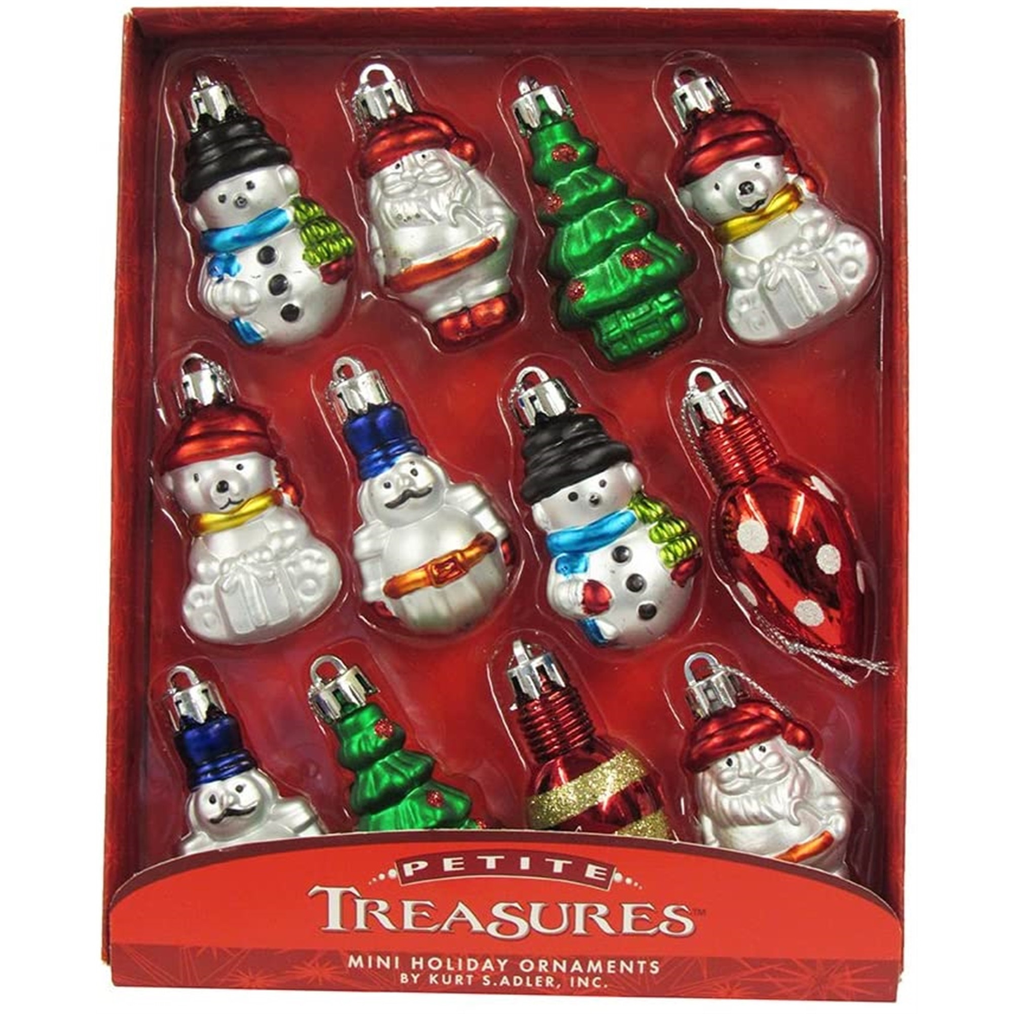 Kurt Adler Miniature Shatterproof Hanging Christmas Ornaments, 12-Piece Box Set, 2 Inch