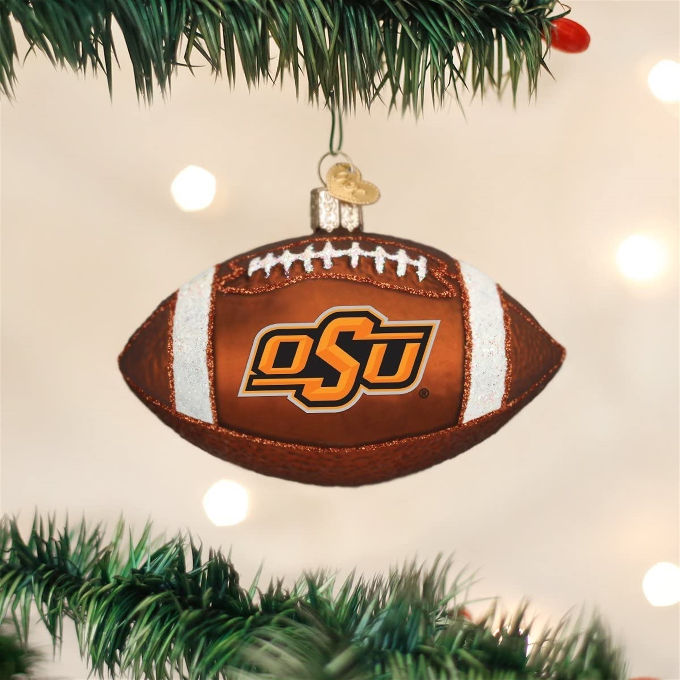 Old World Christmas Glass Blown Ornament Oklahoma State Football, 4" (With OWC Gift Box)