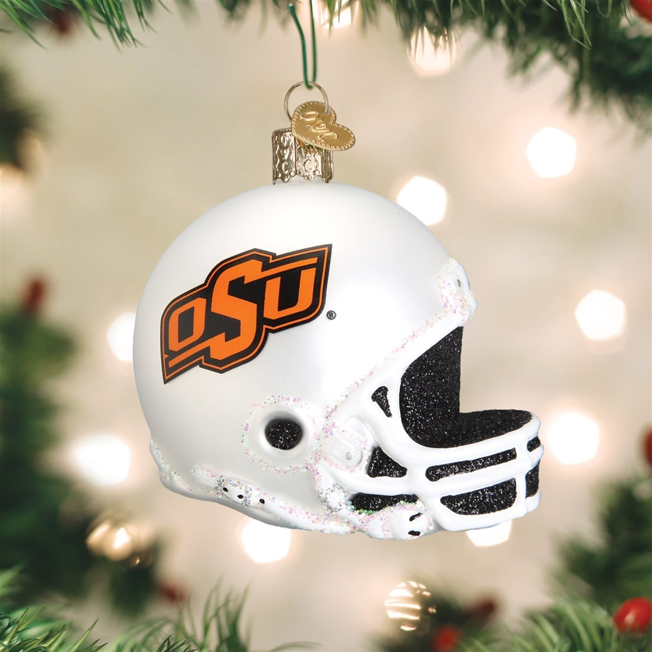 Old World Christmas Glass Blown Ornament, Oklahoma State Helmet, 3" (With OWC Gift Box)