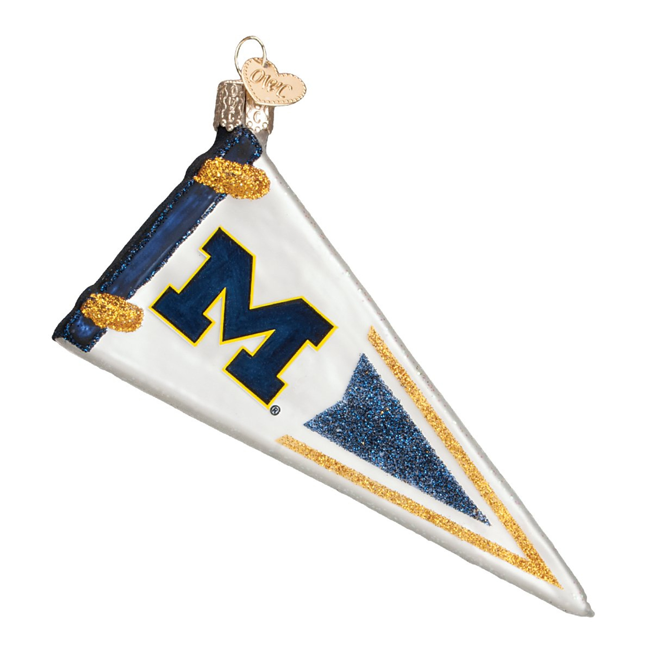 Old World Christmas Glass Blown Ornament, Michigan Pennant, 5" (With OWC Gift Box)