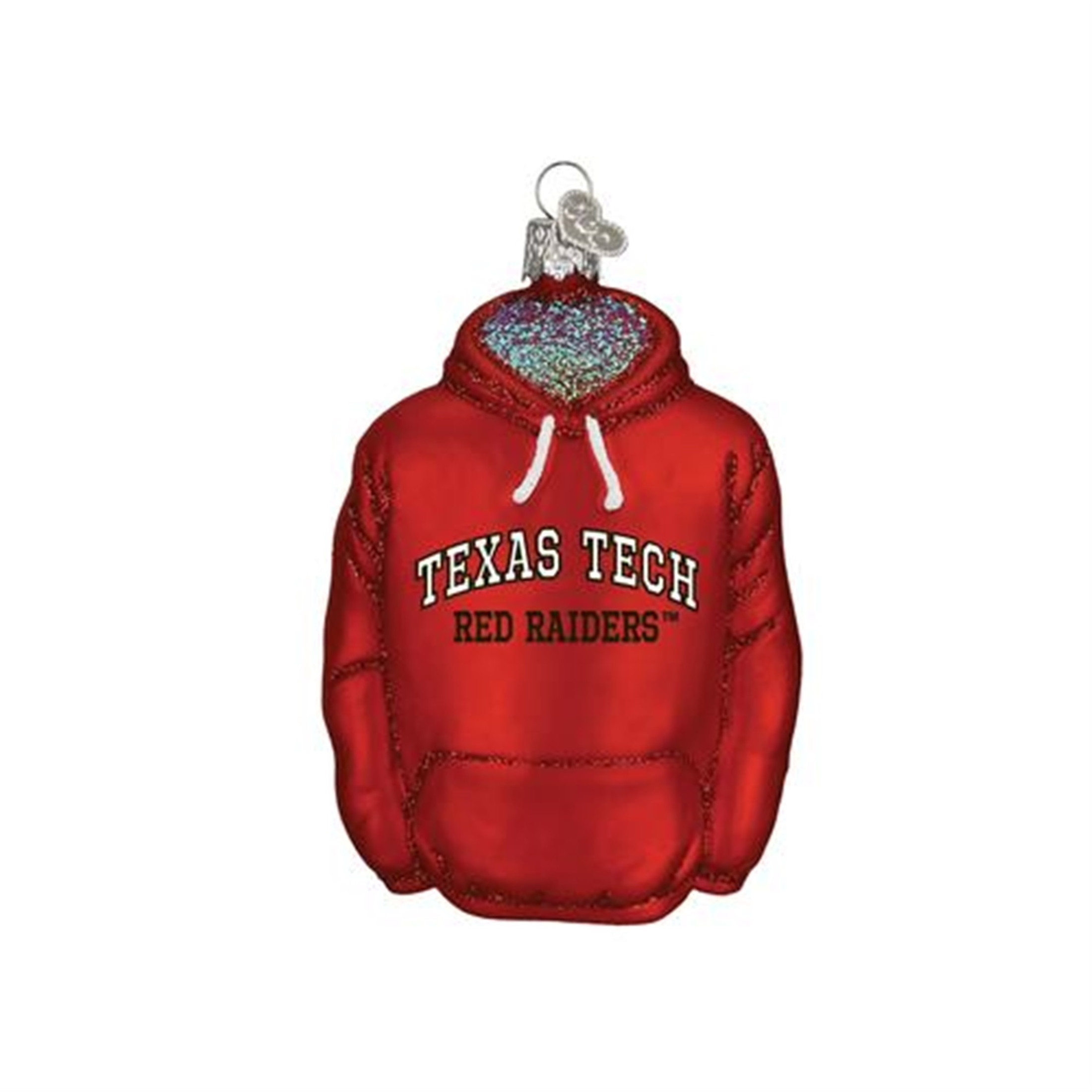 Old World Christmas Glass Blown Ornament, Texas Tech Hoodie, 4.5" (With OWC Gift Box)