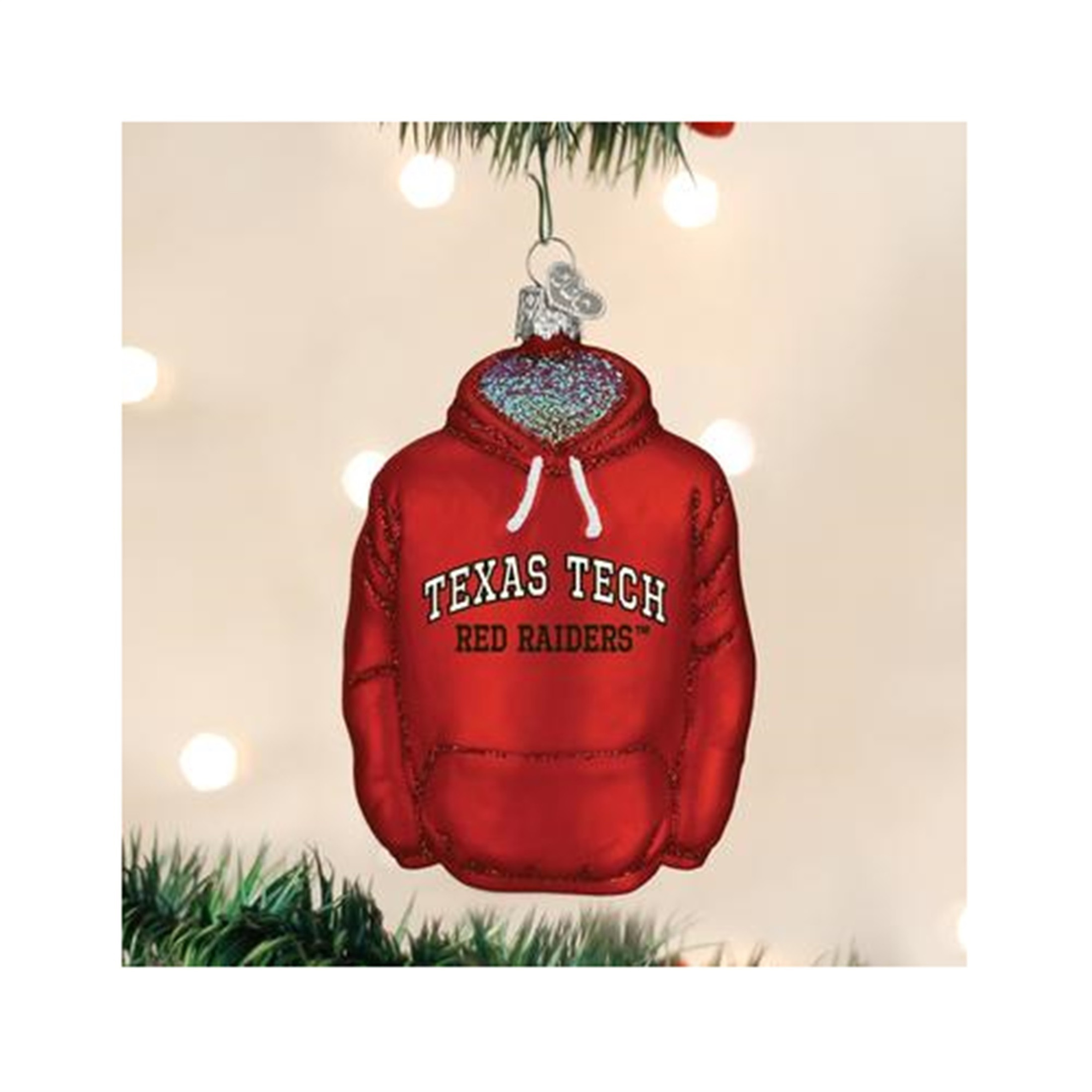 Old World Christmas Glass Blown Ornament, Texas Tech Hoodie, 4.5" (With OWC Gift Box)
