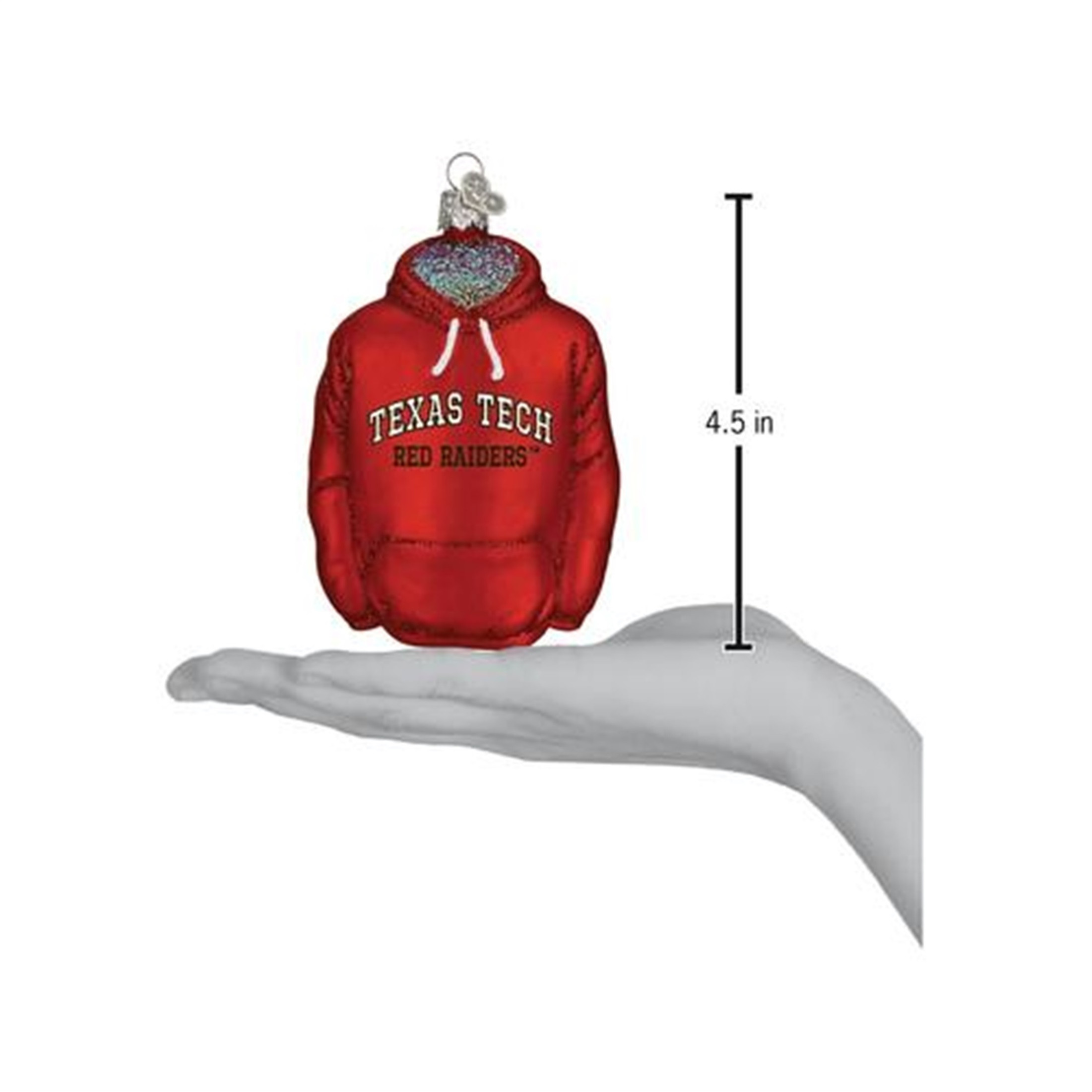 Old World Christmas Glass Blown Ornament, Texas Tech Hoodie, 4.5" (With OWC Gift Box)