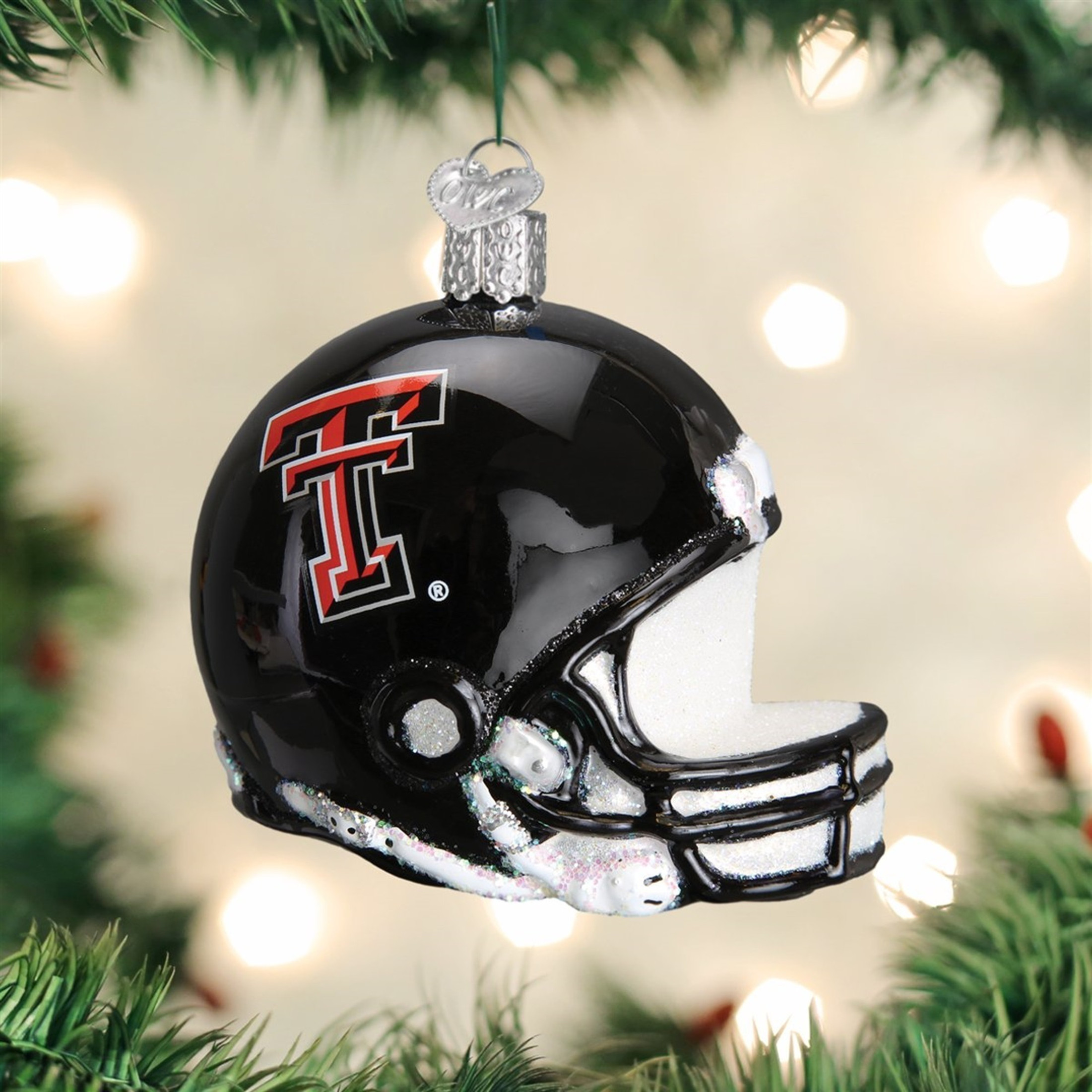 Old World Christmas Glass Blown Christmas Ornament, Texas Tech Helmet (With OWC Gift Box)