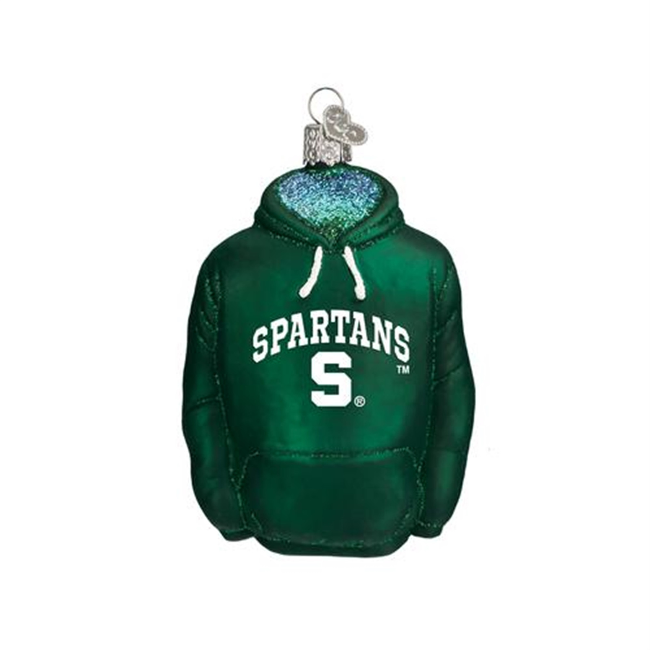 Old World Christmas Glass Blown Ornament, Michigan State Hoodie, 4.5" (With OWC Gift Box)