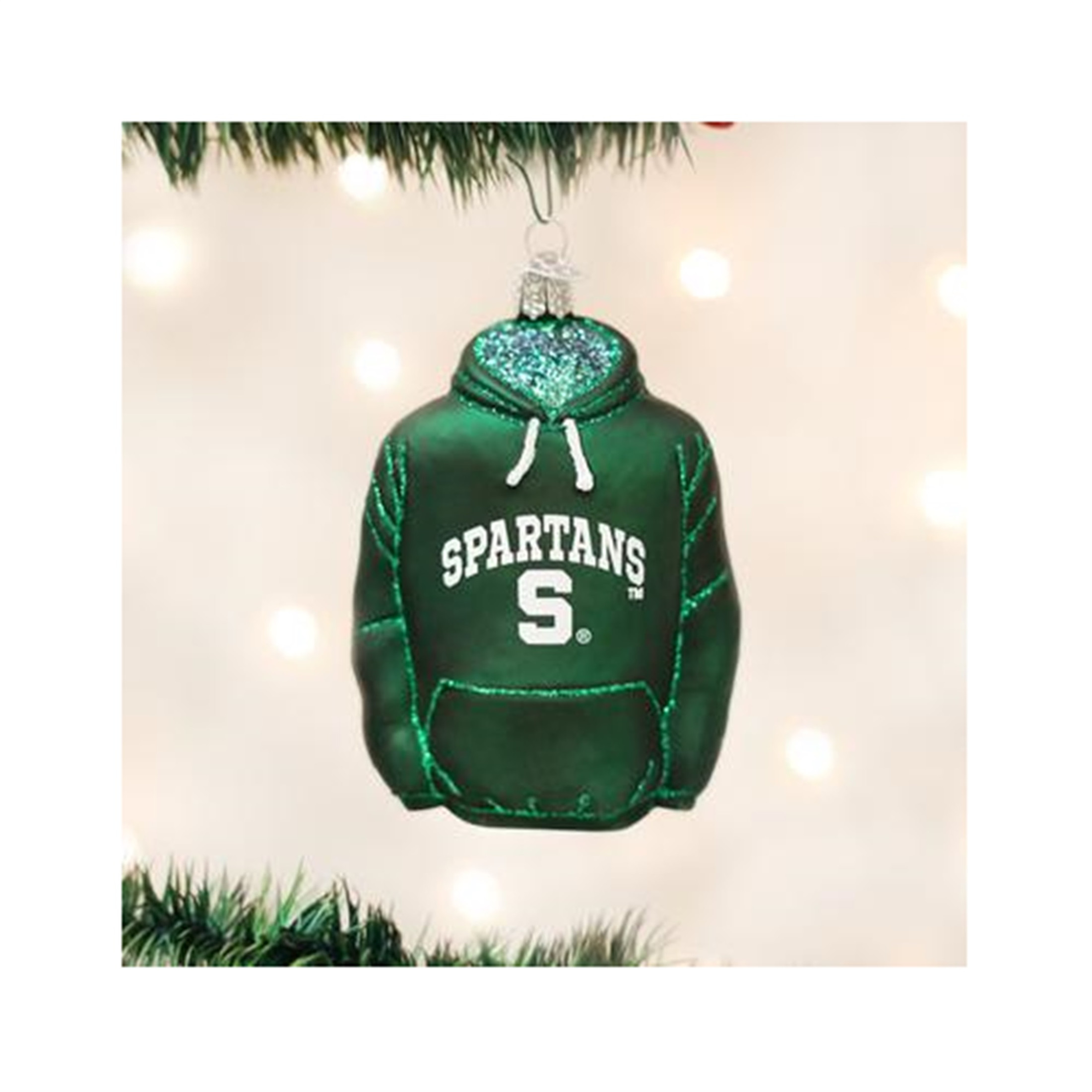 Old World Christmas Glass Blown Ornament, Michigan State Hoodie, 4.5" (With OWC Gift Box)