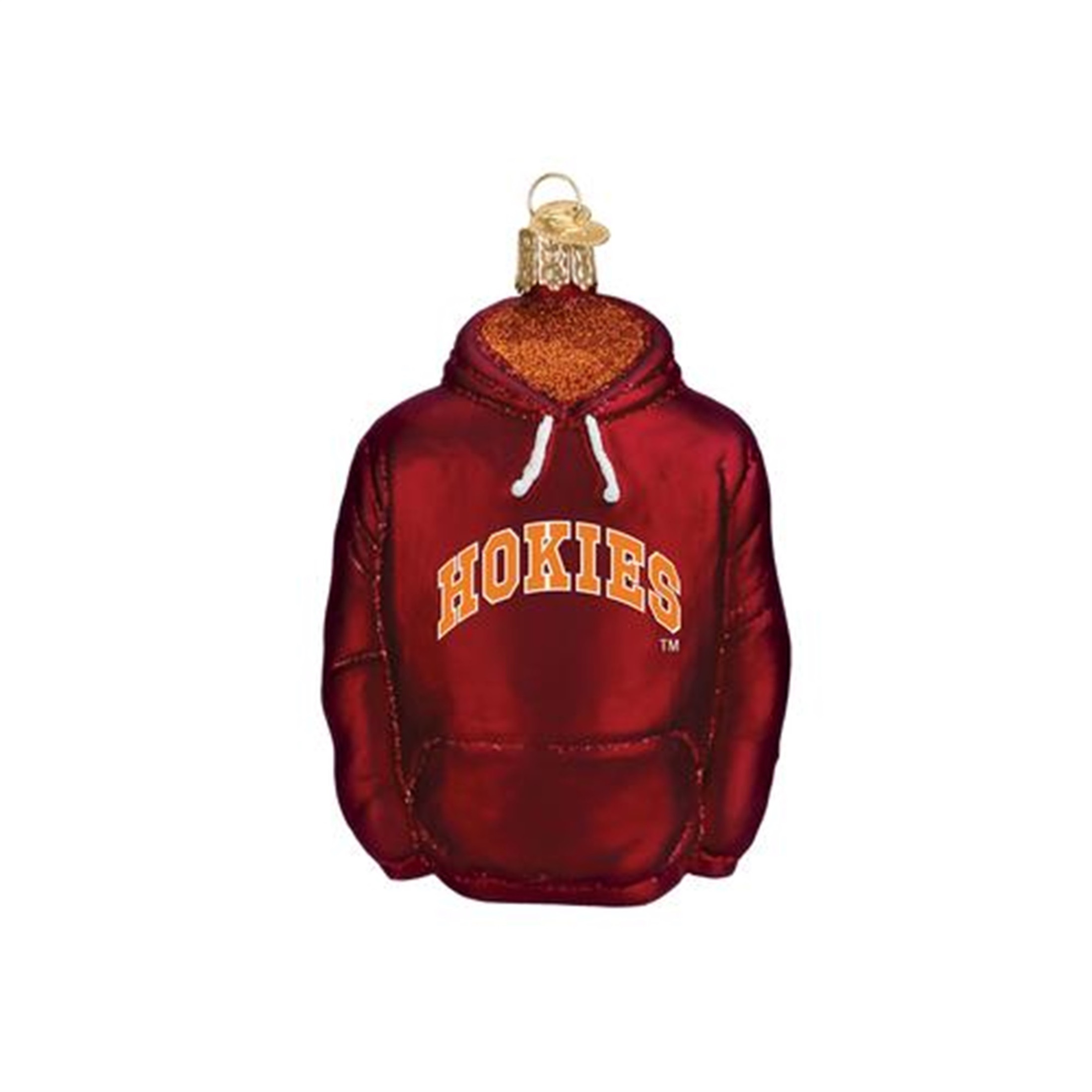 Old World Christmas Glass Blown Ornament, Virginia Tech Hoodie, 4.5" (With OWC Gift Box)
