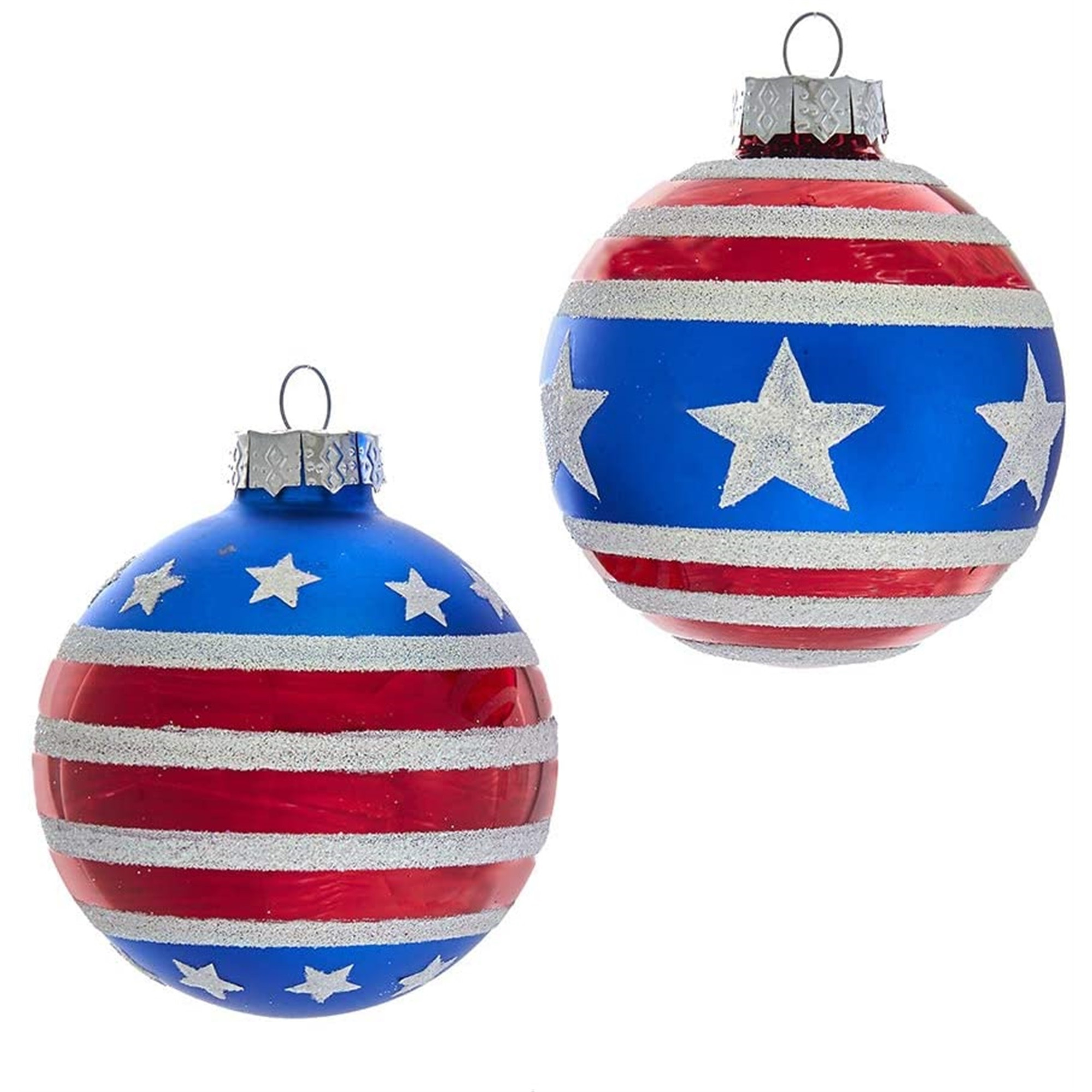 Kurt Adler Glass Ball Ornaments, Stars and Stripes, Red, White & Blue, 6-Piece Set