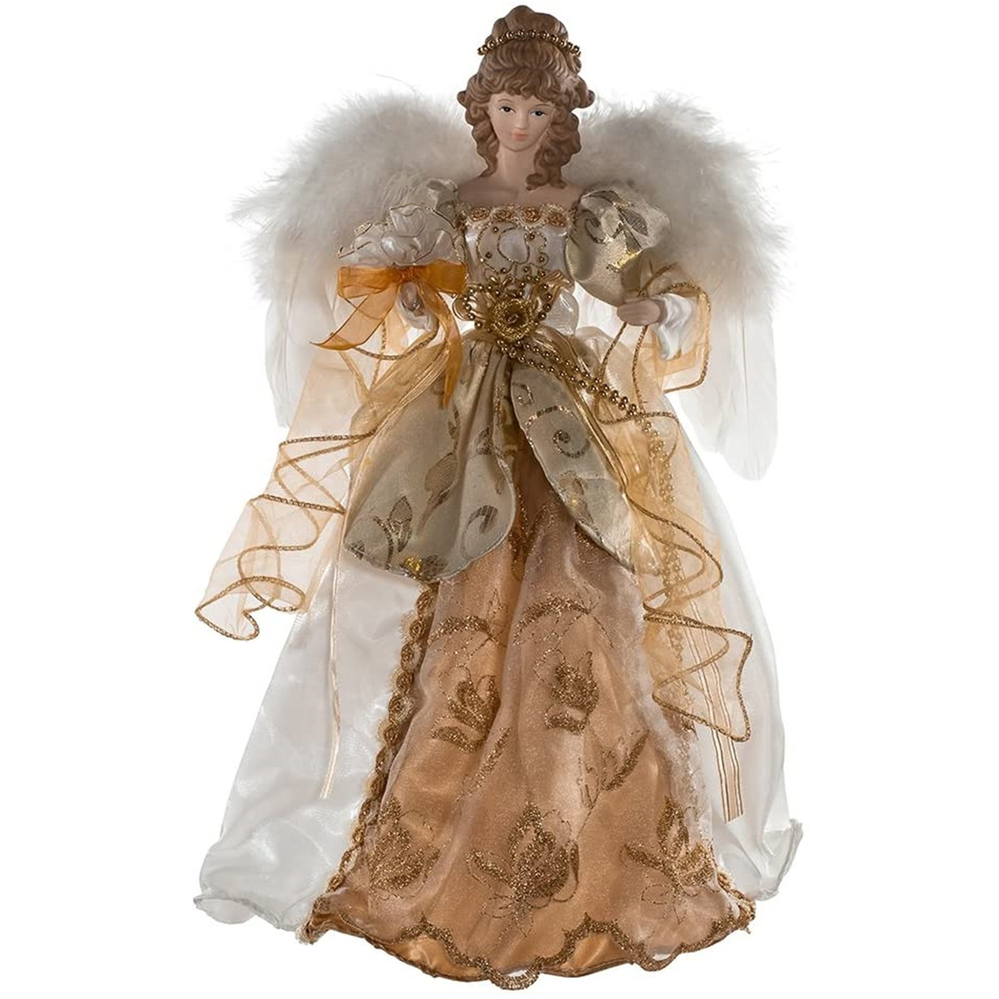 Kurt Adler Ivory and Gold Angel Treetop, 17"