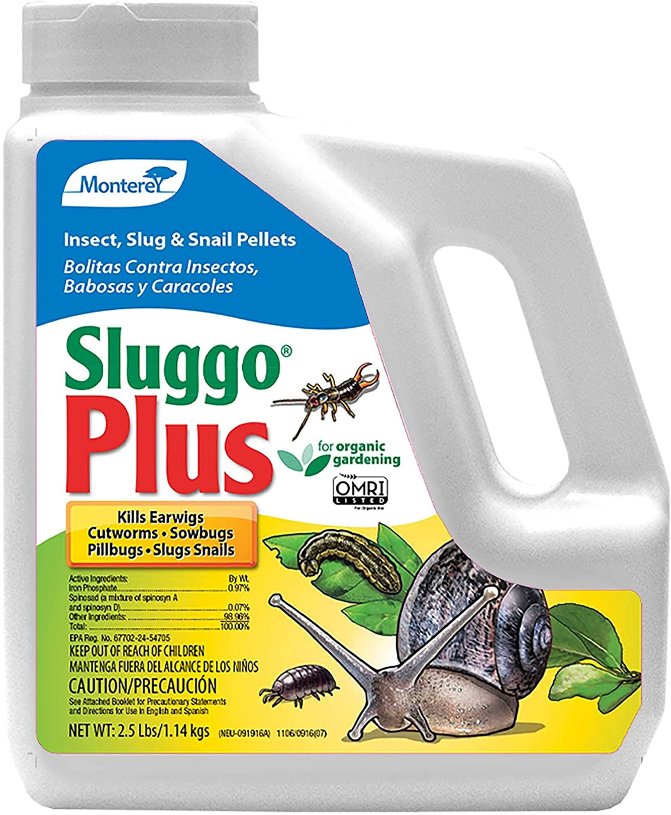 Monterey Sluggo Plus Insect, Slug & Snail Pelets for Organic Gardening, 2.5 lbs