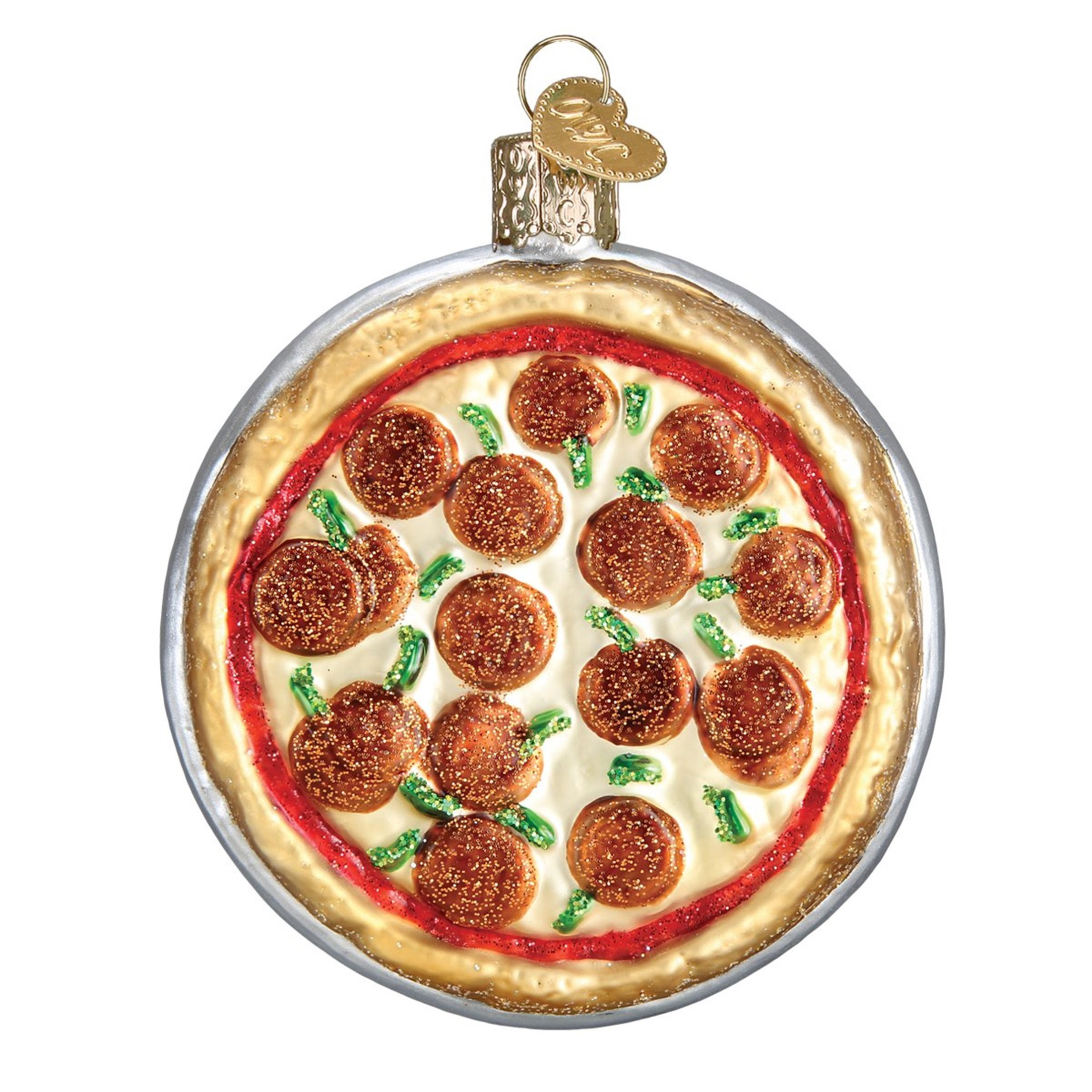 Old World Christmas Blown Glass Ornament for Christmas Tree, Pizza Pie