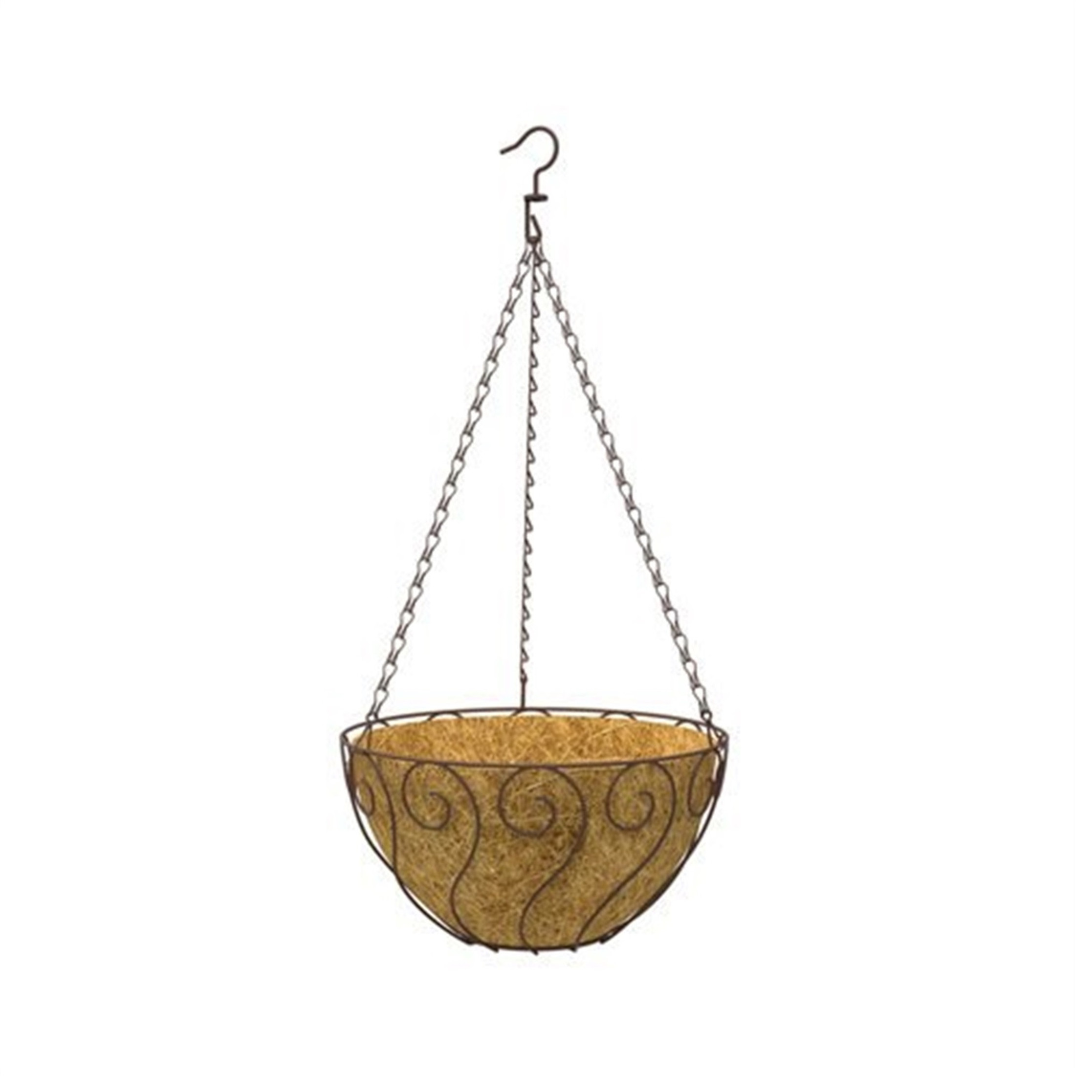 Panacea Products Metal Hanging Basket with Coco Liner, Aztec-Style, Brown 14"