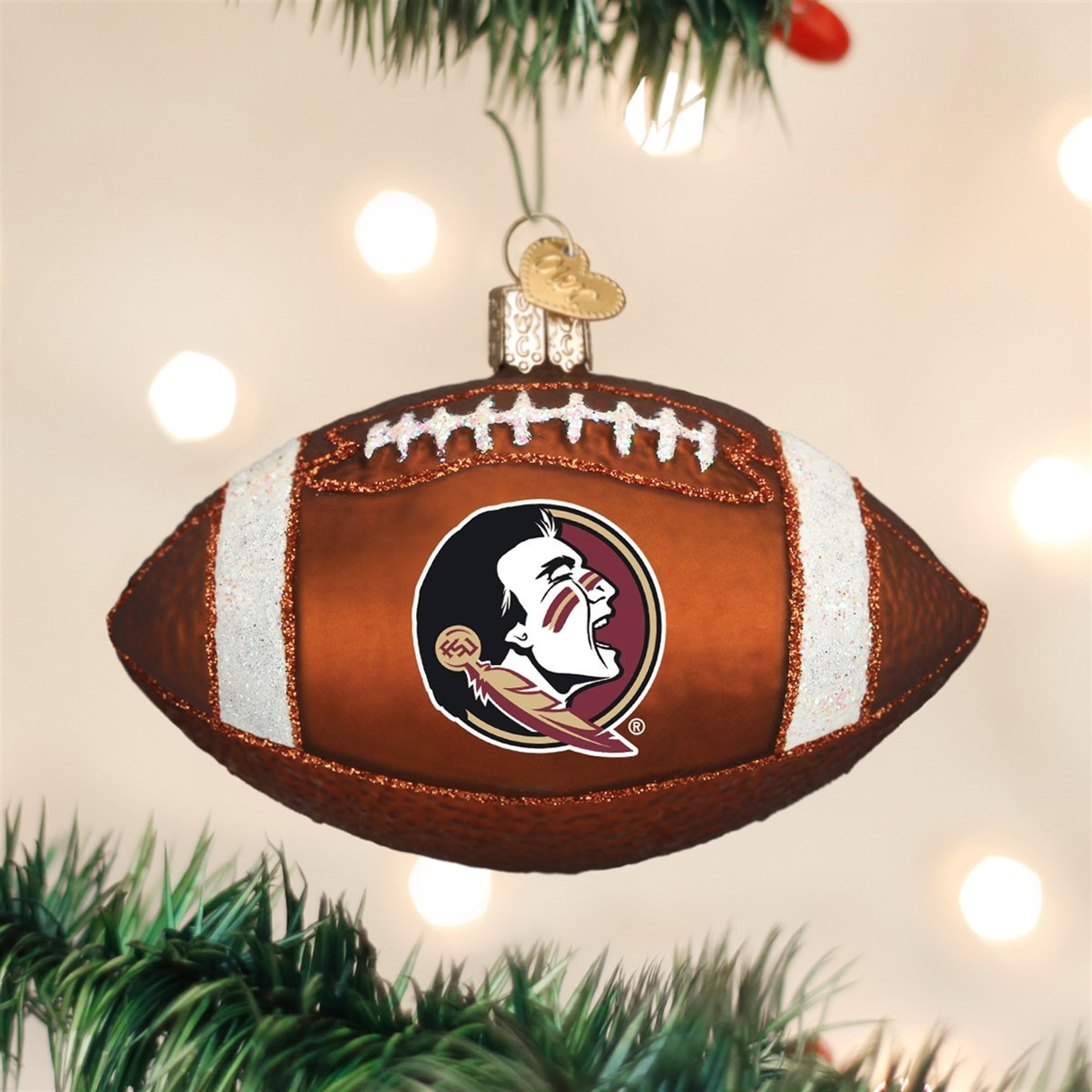 Old World Christmas Glass Blown Ornament, Florida State Football, 4" (With OWC Gift Box)