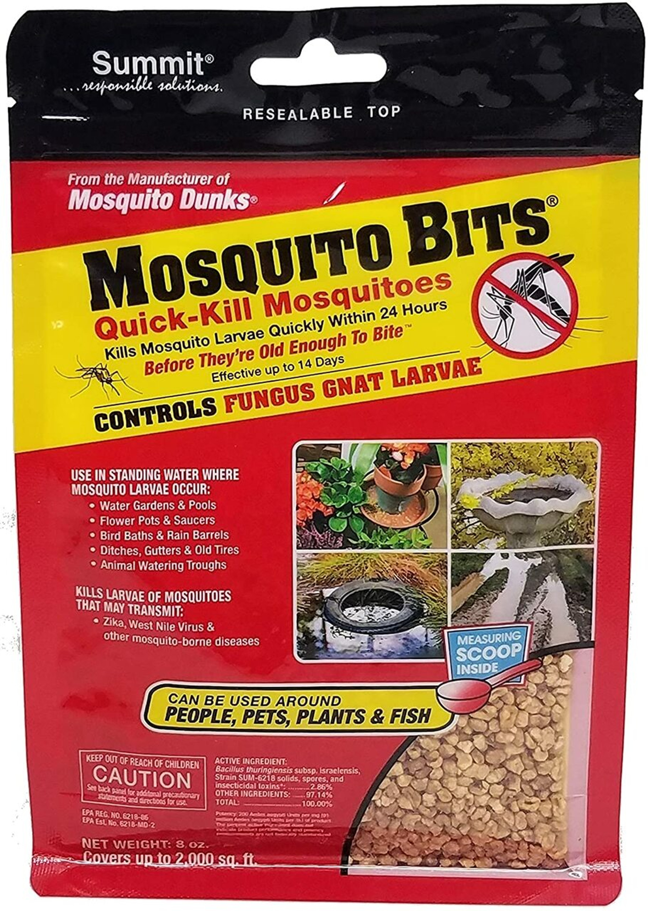 Summit Mosquito Bits Insecticide, Controls Fungus Gnat Larvae, 8 Ounce Bag