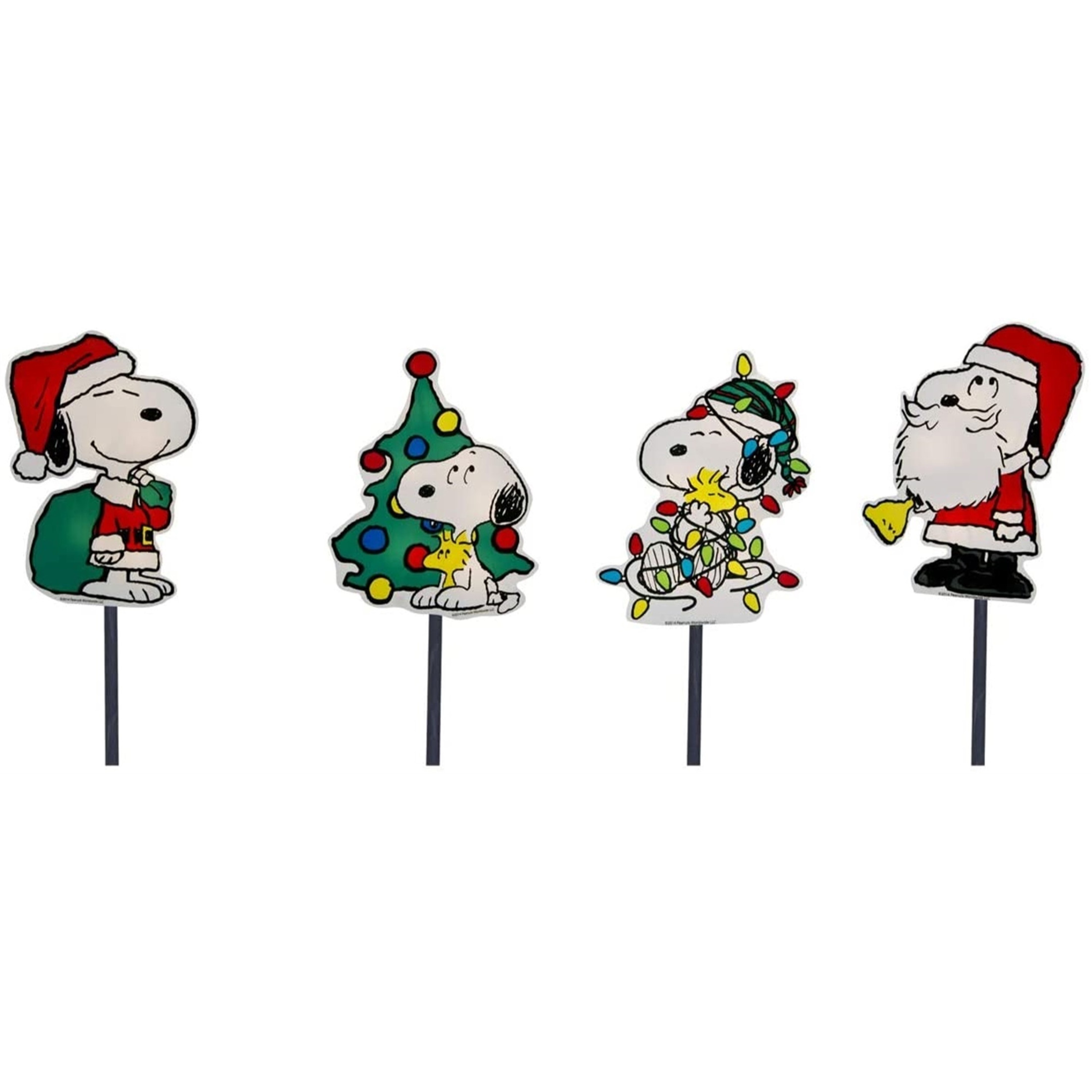 ProductWorks Peanuts 2D LED Pre-Lit Flat PVC Pathway Markers, Snoopy  Christmas Yard Art, 12