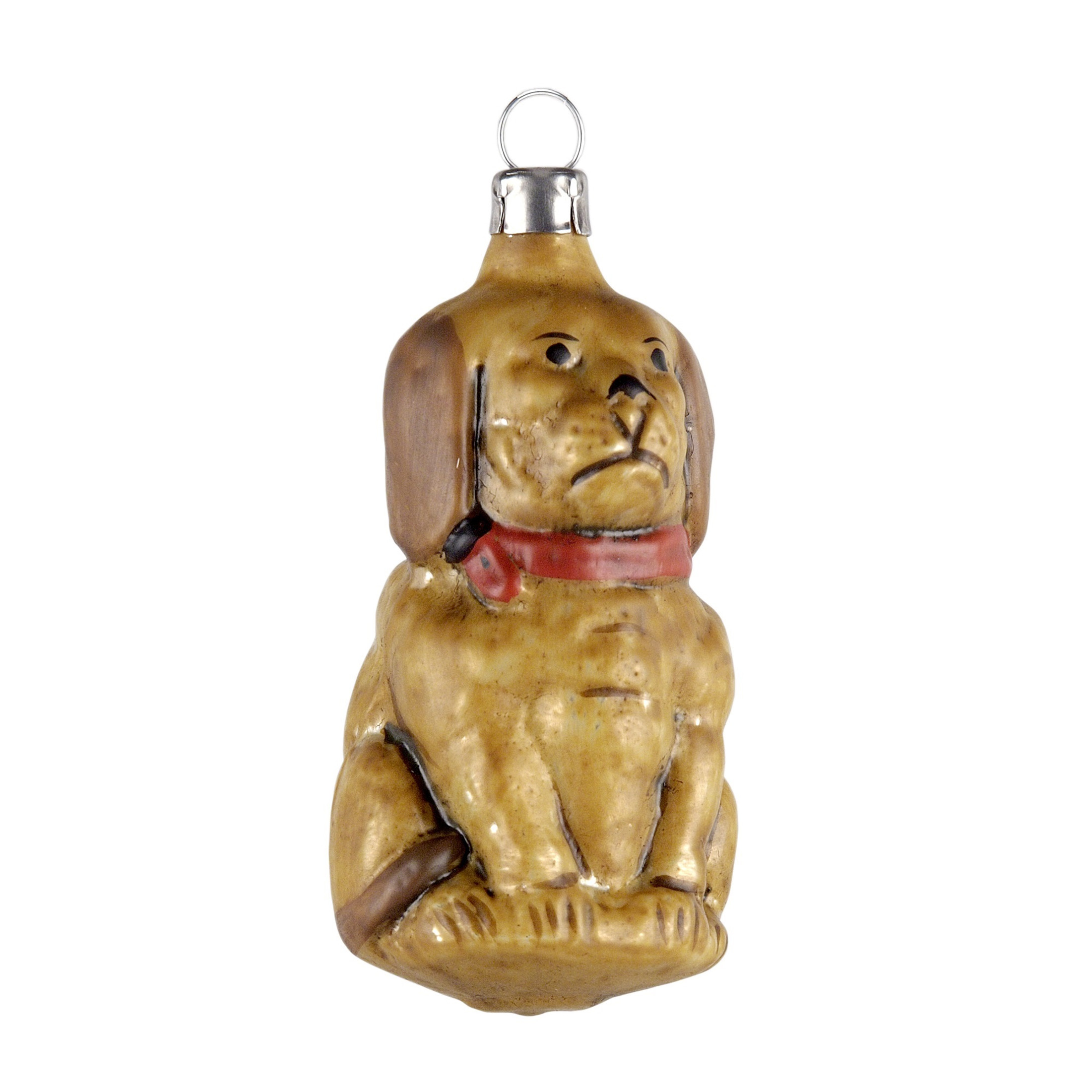 Marolin Manufaktur Glass Christmas Tree Ornament, Sitting Dog 4"