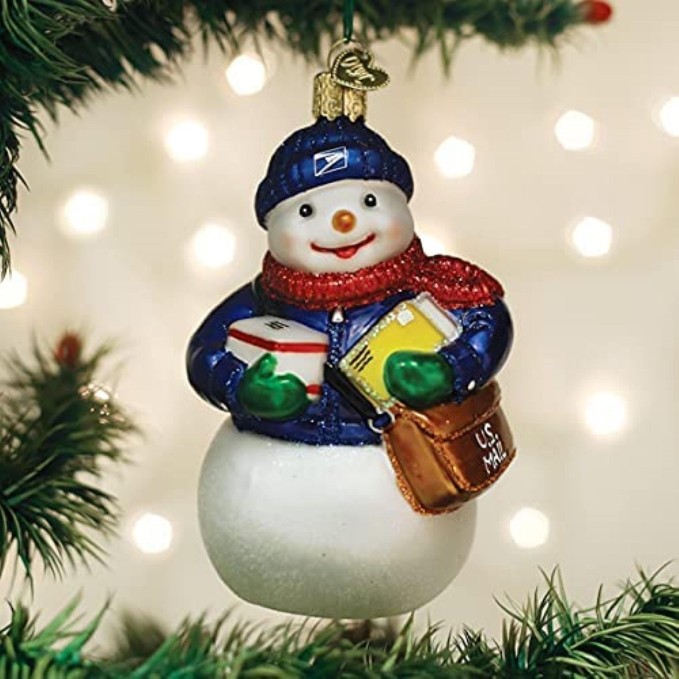 Old World Christmas Glass Blown Christmas Ornament, USPS Snowman (With OWC Gift Box)