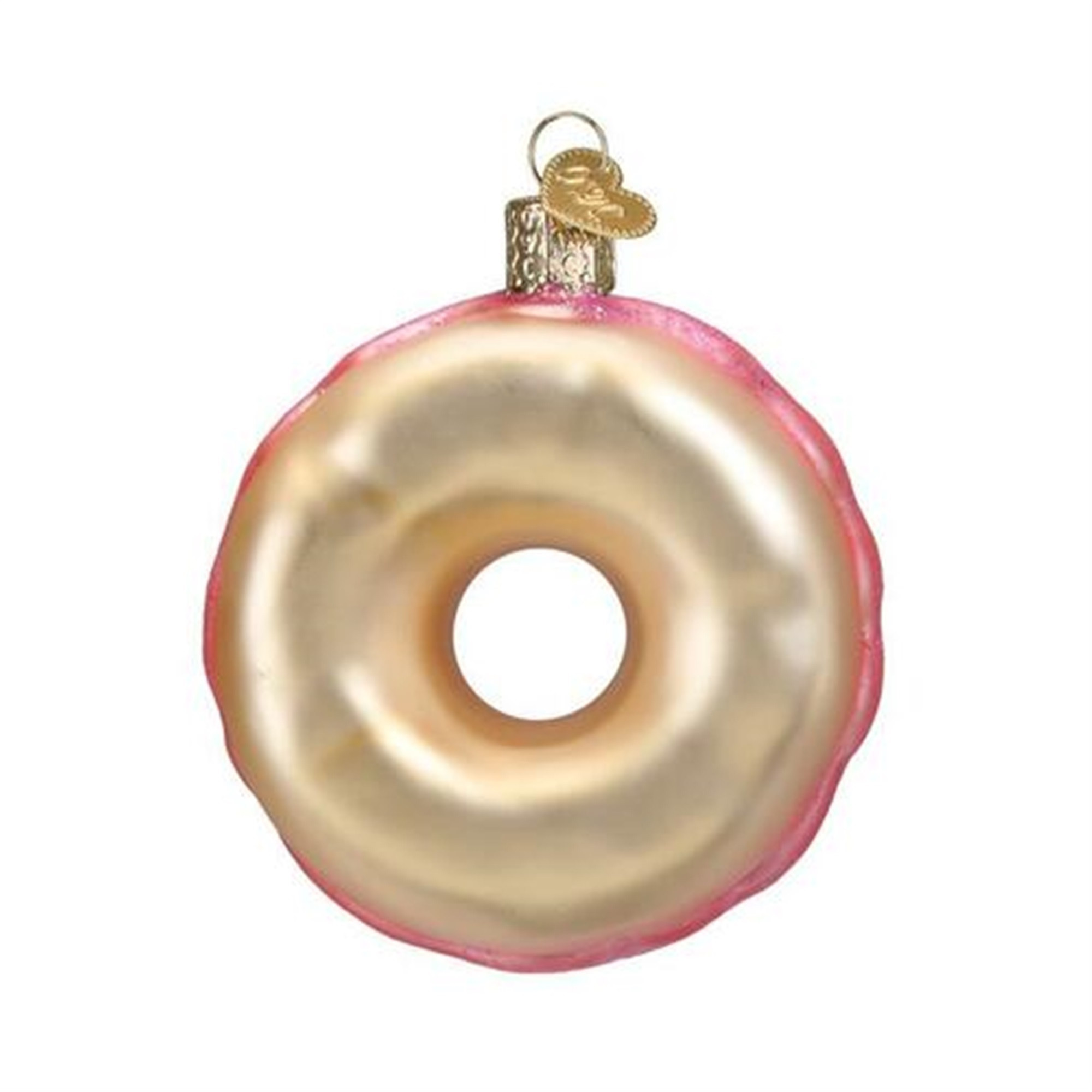 Old World Christmas Blown Glass Ornament for Tree, Pink Sprinkles Donut