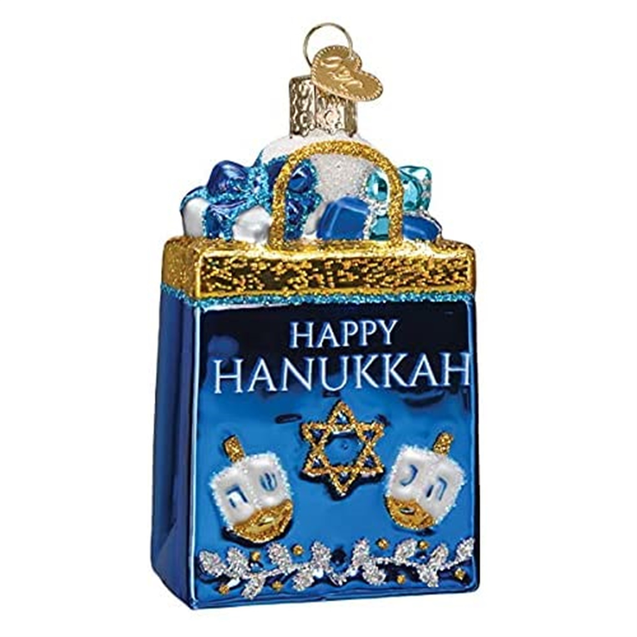 Old World Christmas Glass Blown Christmas Ornament, Happy Hanukkah (With OWC Gift Box)