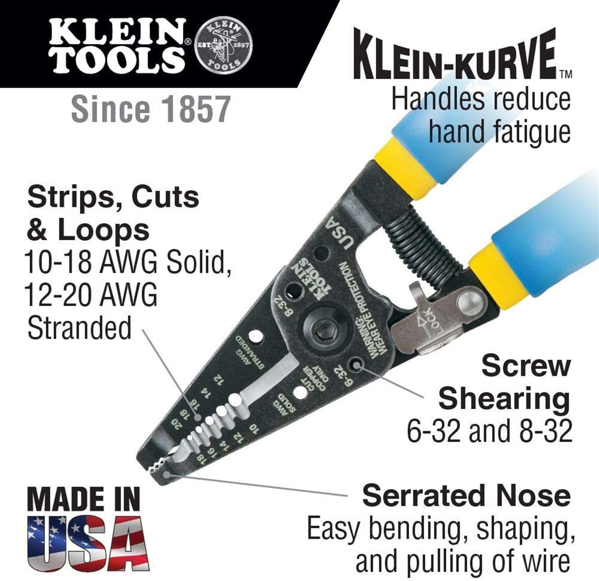Klein Tools 11055 Wire Cutter and Wire Stripper, Stranded Wire Cutter, Solid Wire Cutter, Cuts Copper Wire…