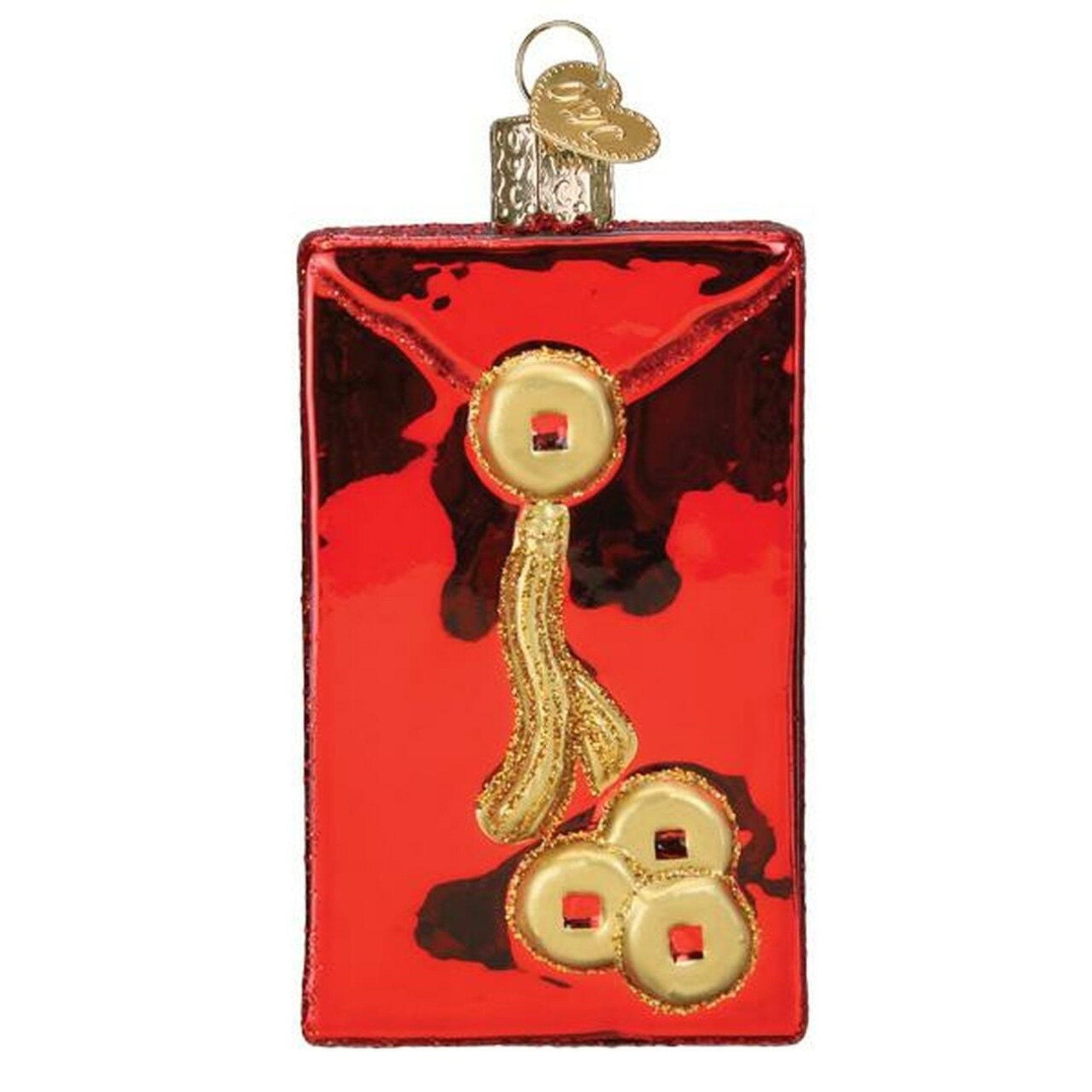 Old World Christmas Blown Glass Ornament for Christmas Tree, Lucky Red Envelope