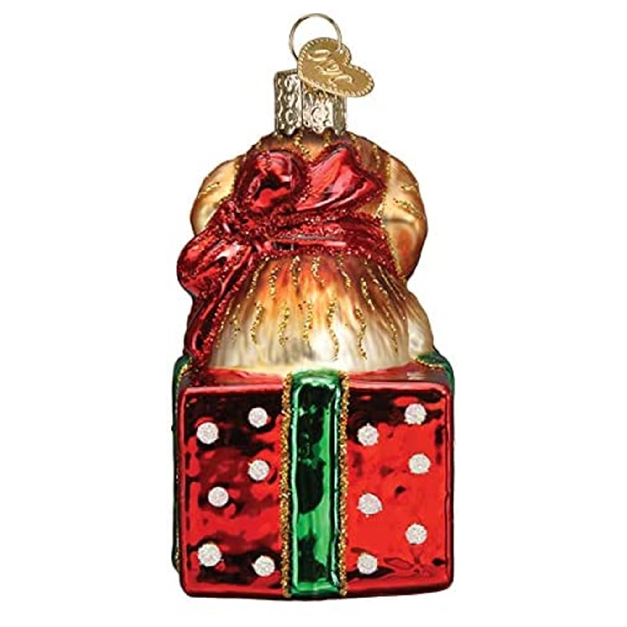 Old World Christmas Blown Glass Ornament for Christmas Tree, Golden Puppy Surprise