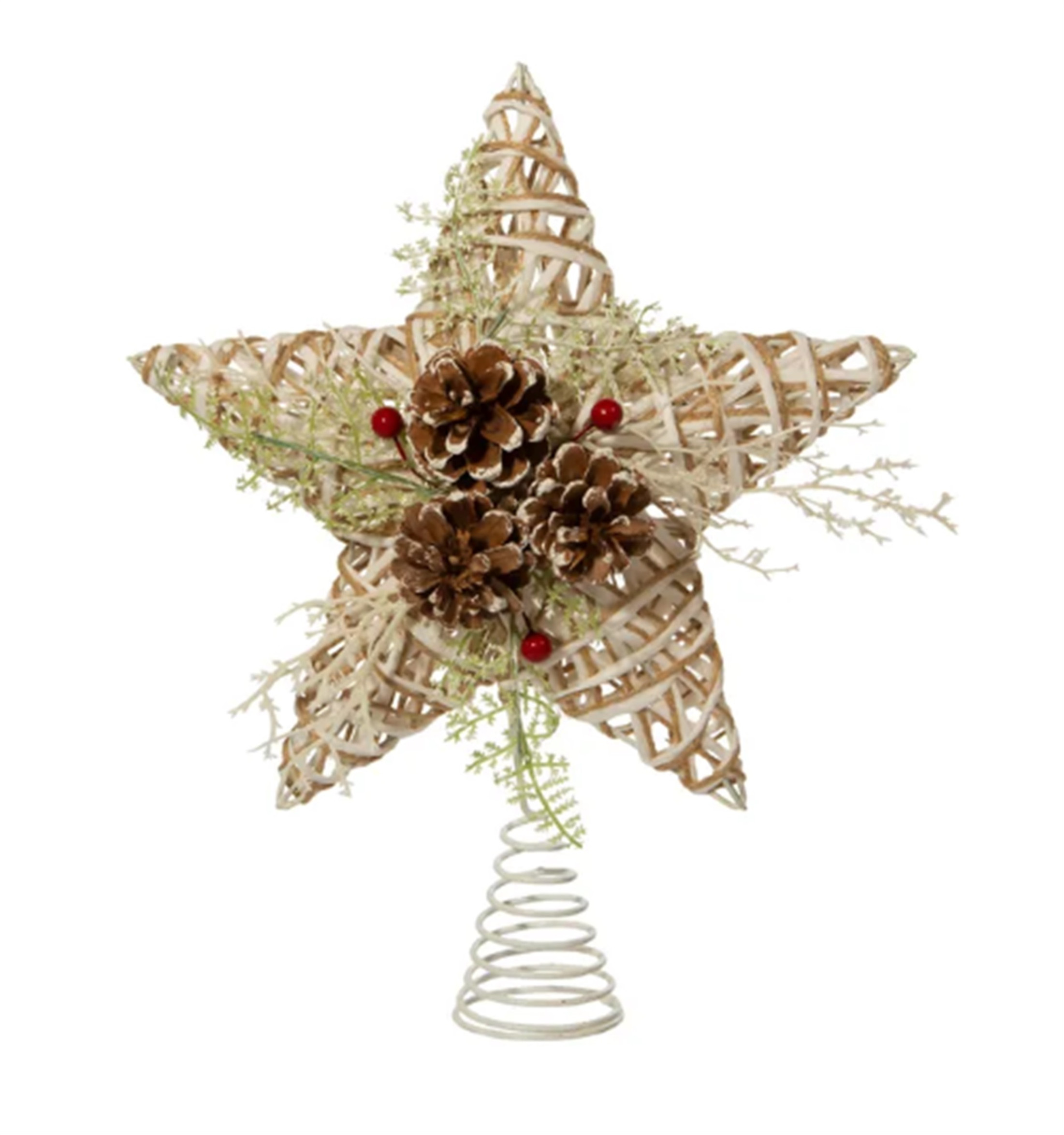 Kurt Adler (#H4205) Natural w/ Pinecone Accent Star Christmas Tree Topper, 12"