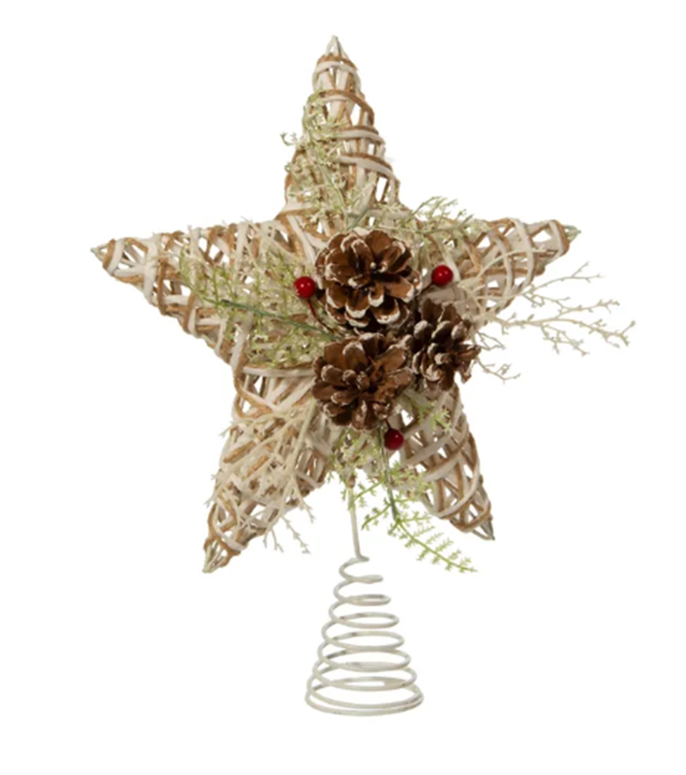 Kurt Adler (#H4205) Natural w/ Pinecone Accent Star Christmas Tree Topper, 12"