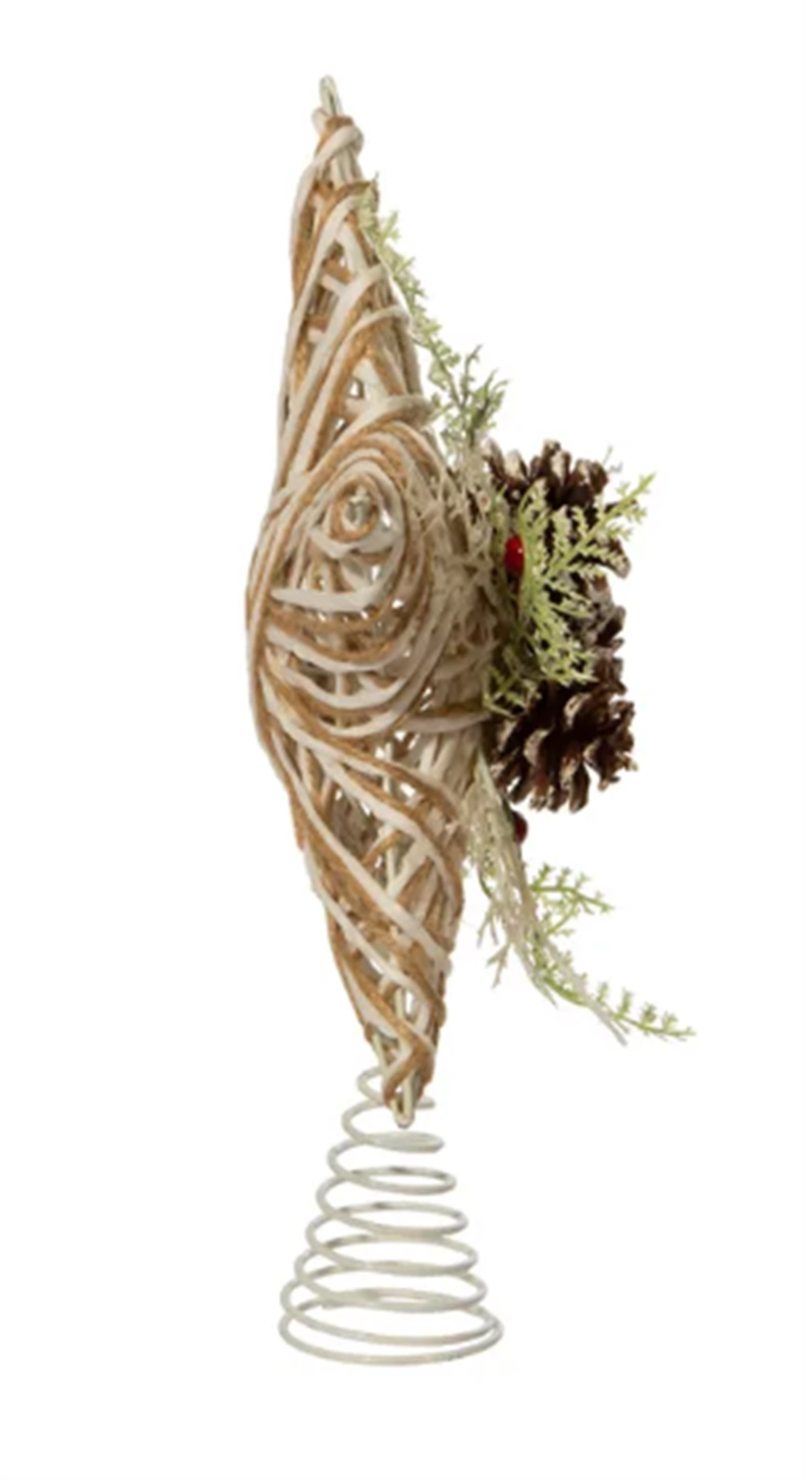 Kurt Adler (#H4205) Natural w/ Pinecone Accent Star Christmas Tree Topper, 12"