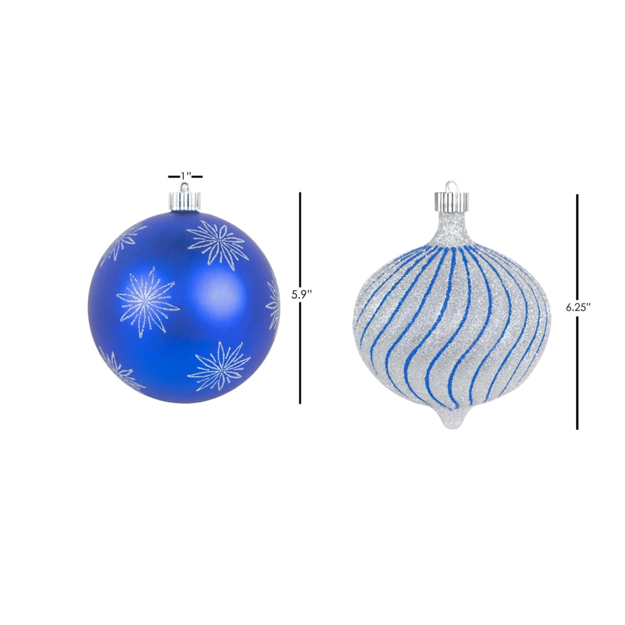 Christmas By Krebs Decorative Ball Ornaments, Blue & Silver, 6" (Pack of 8)