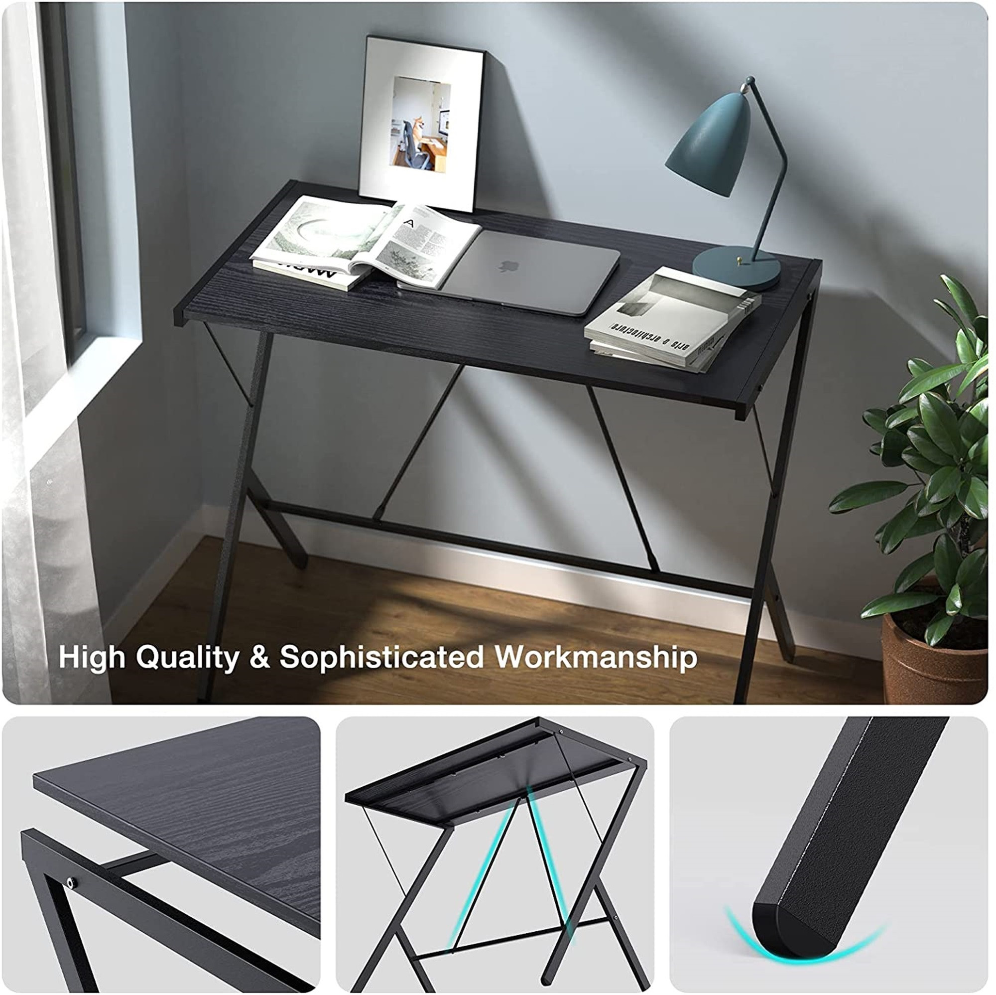 Mehoom Modern Metal Study Desk for Home Office, Table, Black, 35.4"