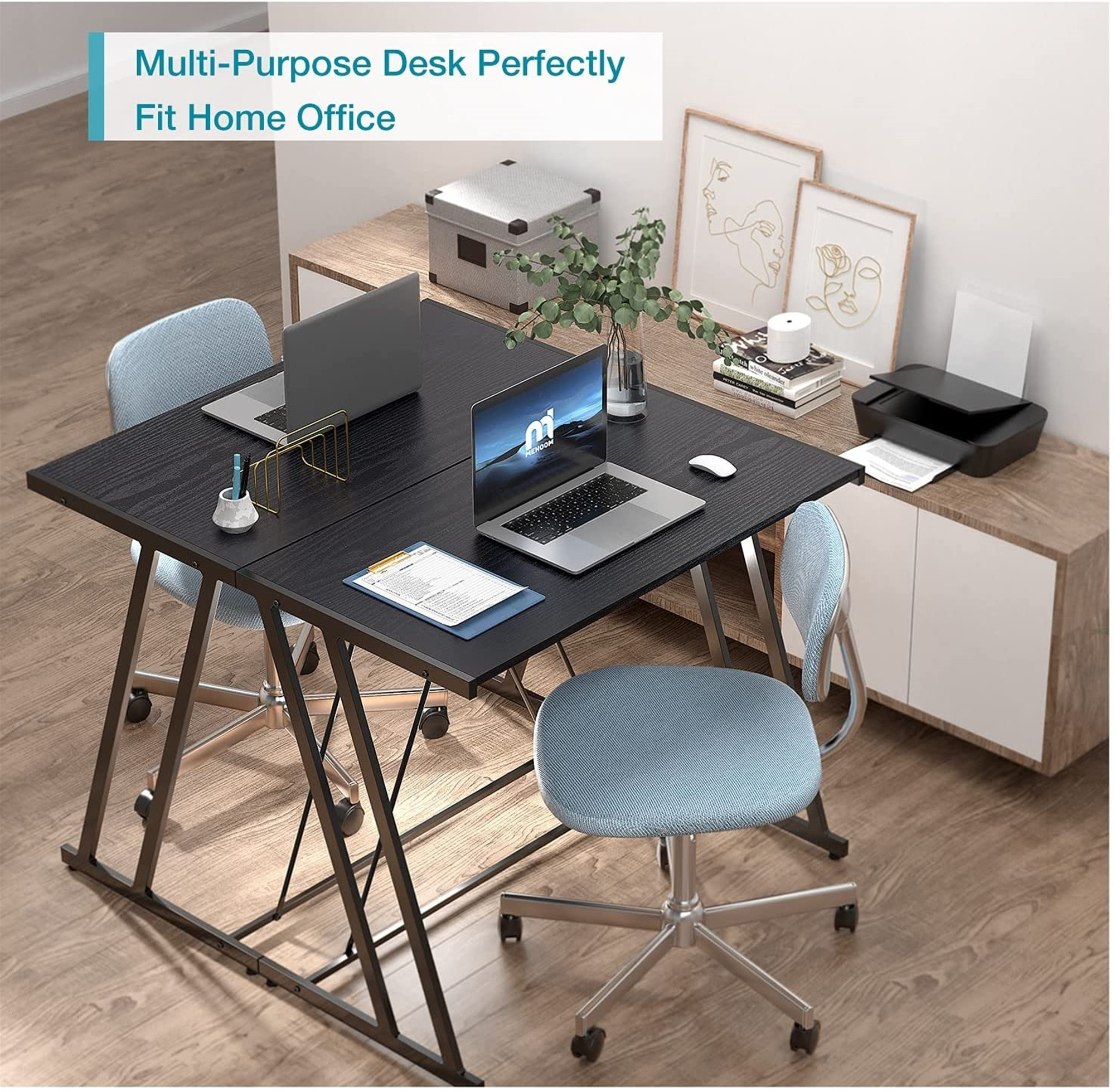 Mehoom Metal Modern Computer Study Desk for Home Office, Table, Black, 35.4"