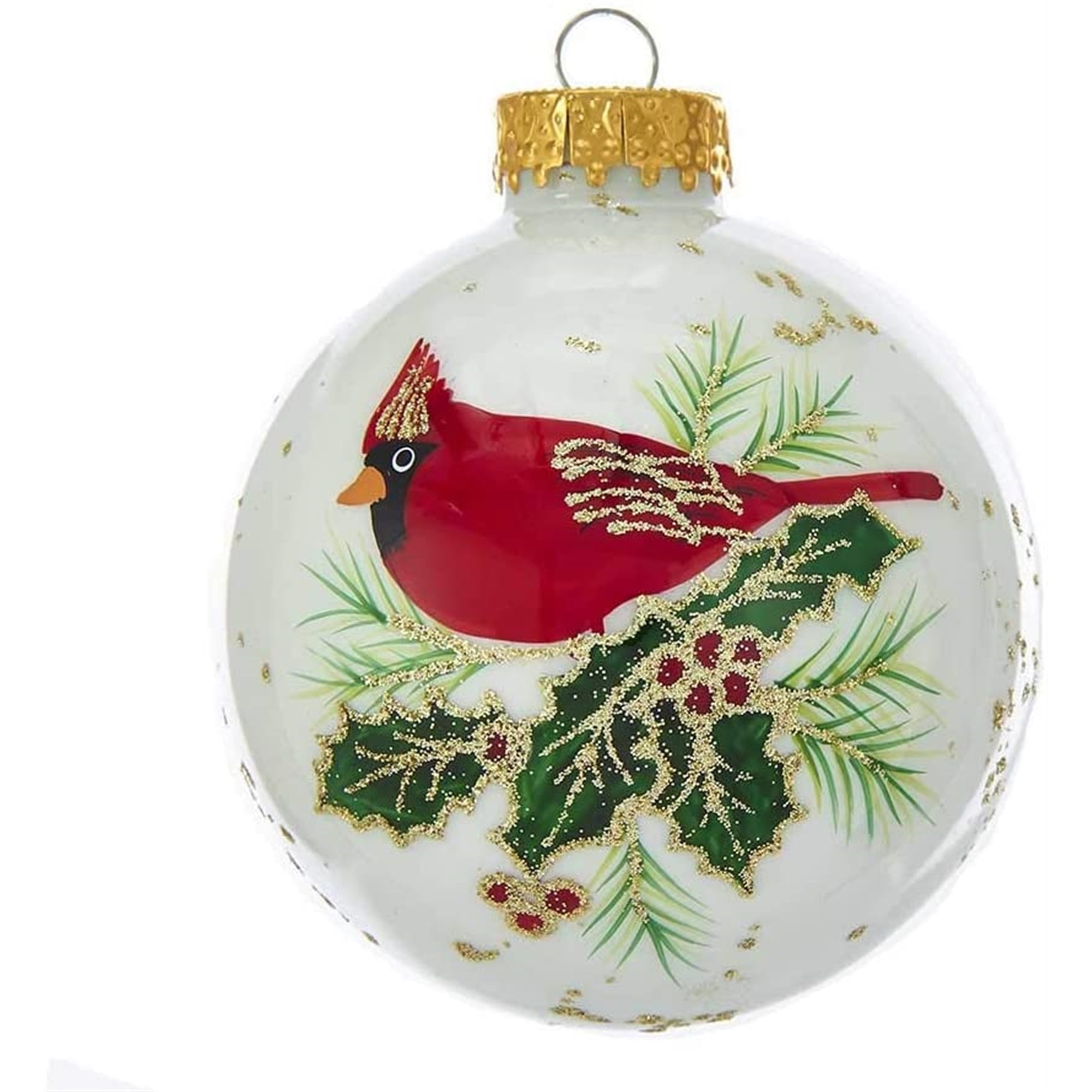 Kurt Adler Glass Ornament White with Cardinal, 6 Piece Set, 3"