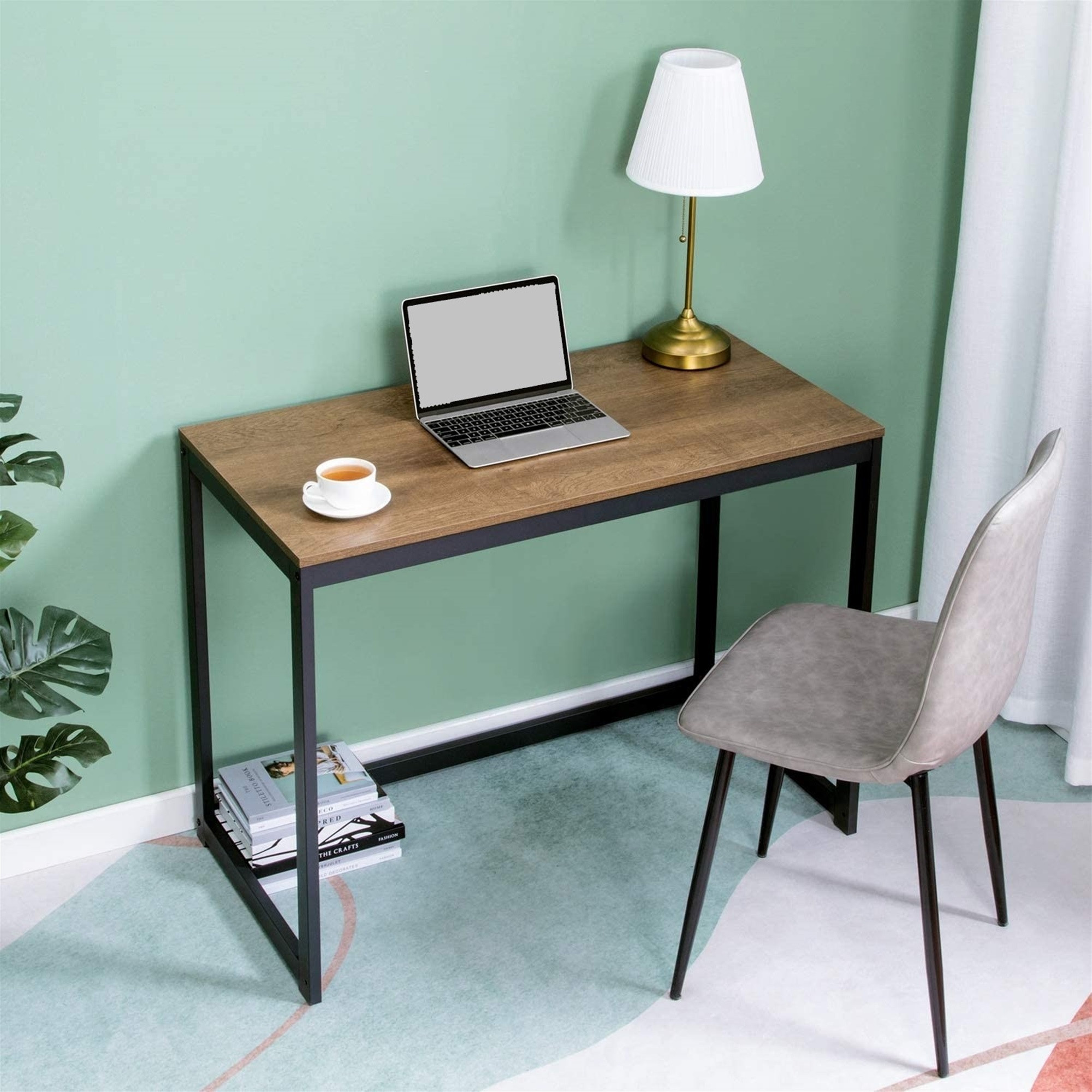 Green Forest Small Modern Computer Study Desk For Home Office, Dark Brown, 39"