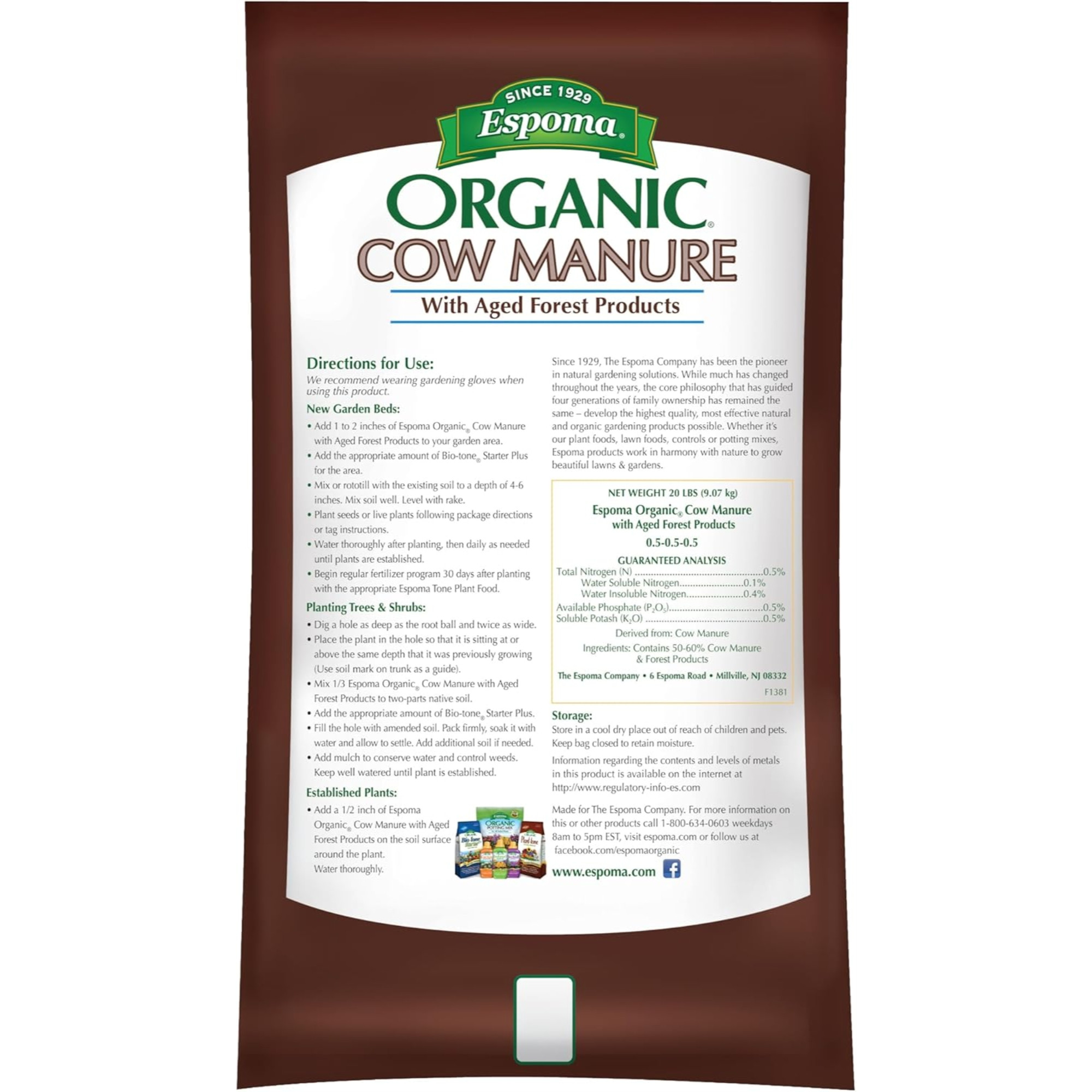Espoma Organic Cow Manure with Aged Forest Products Garden Fertilizer, 1 cu ft