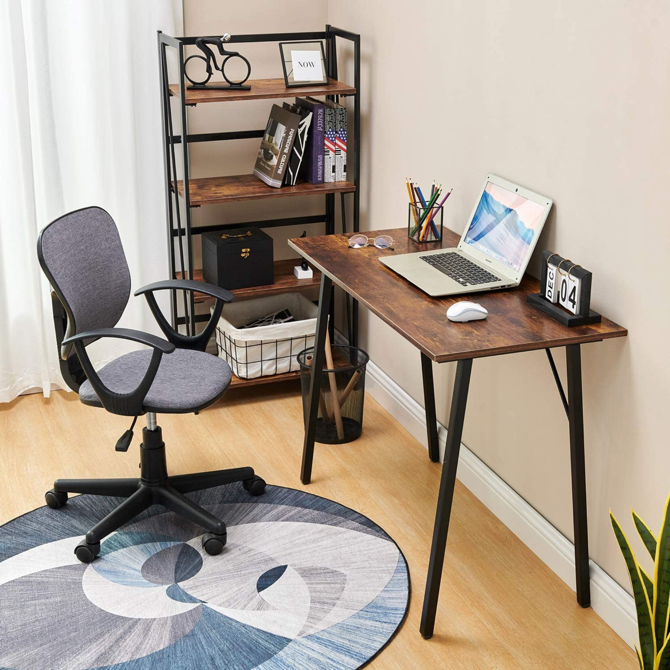 Coavas Multifuntional Desk for Living Room, Dining Room, Home Office (Metal Frame Caramel Wood), 40"