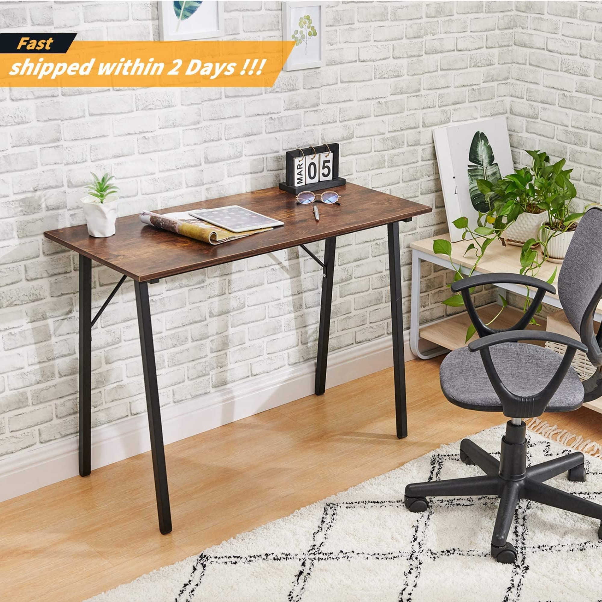 Coavas Multifuntional Desk for Living Room, Dining Room, Home Office (Metal Frame Caramel Wood), 40"