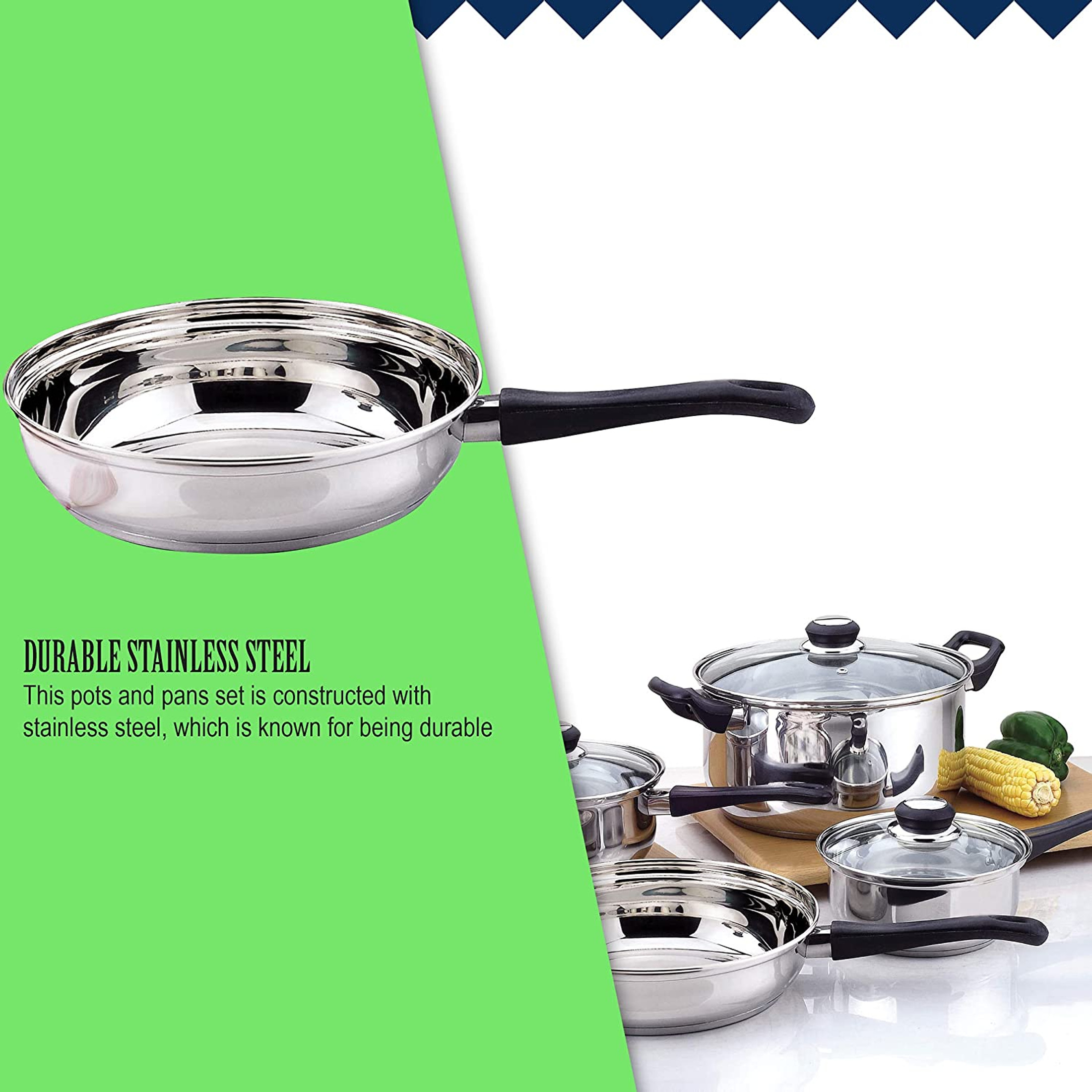 Gourmet Edge Stainless Steel Cookware Set with Lid & Silicon Handle (7 Piece)