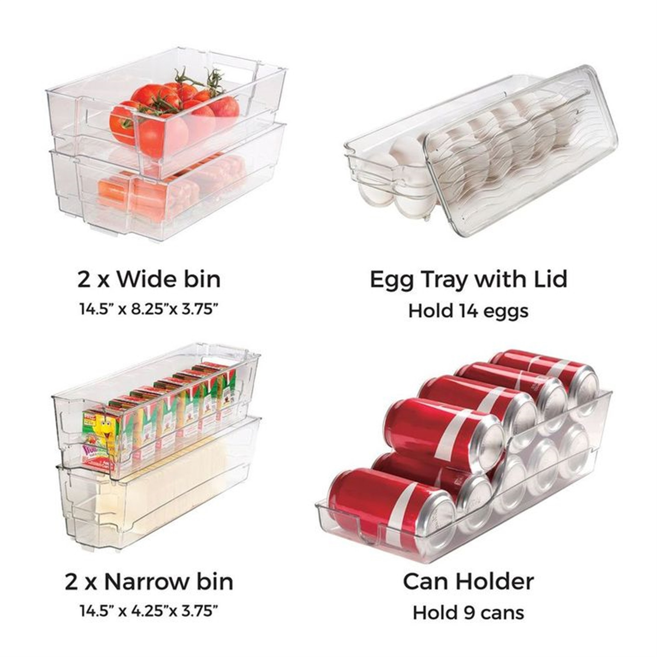 Culinary Edge 6-Piece Fridge Food Storage Bin Set, Clear