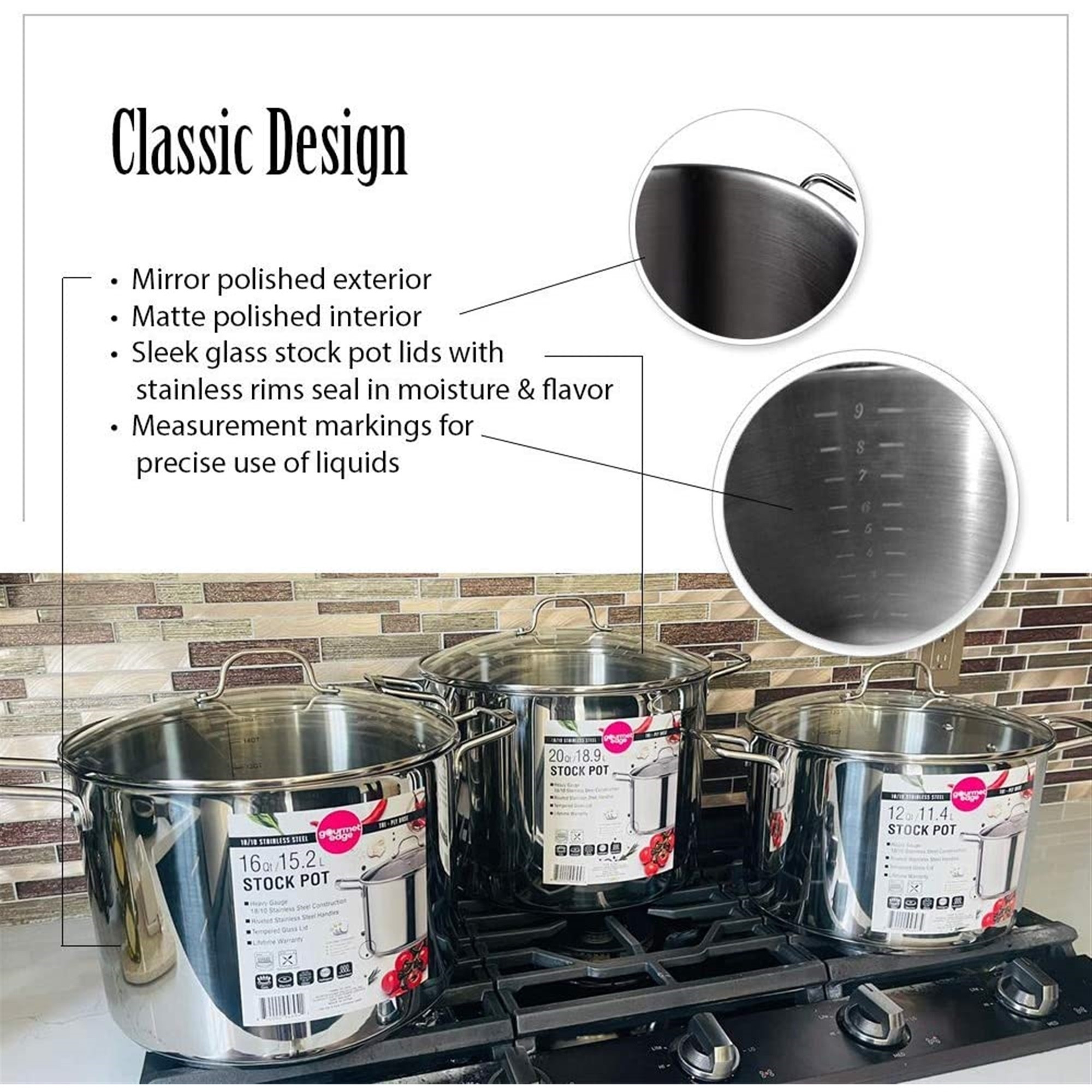 Gourmet Edge Stock Pot - Stainless Steel Cooking Pot with Lid, Silver- 16-Quart