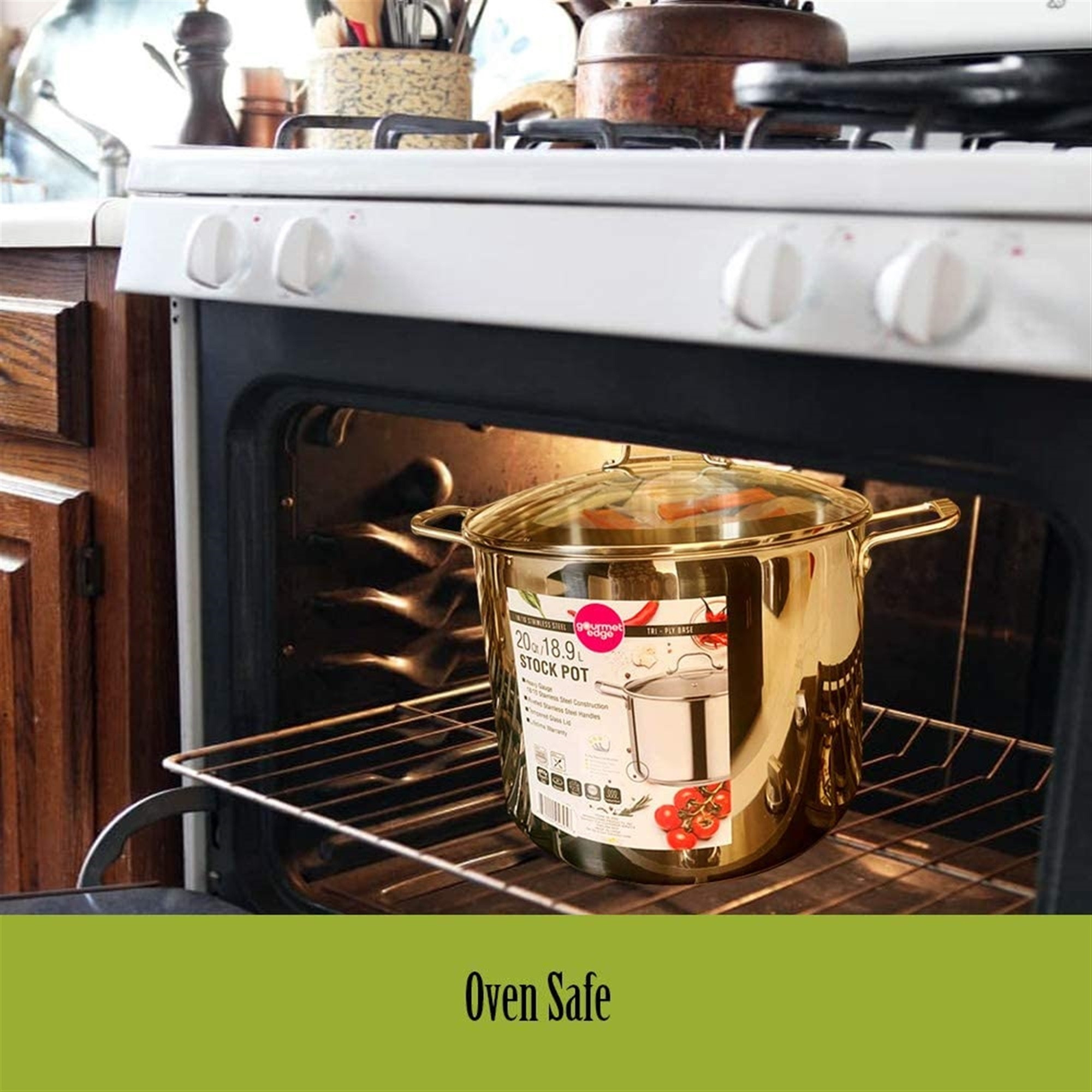 Gourmet Edge Stock Pot - Stainless Steel Cooking Pot with Lid, Silver- 16-Quart