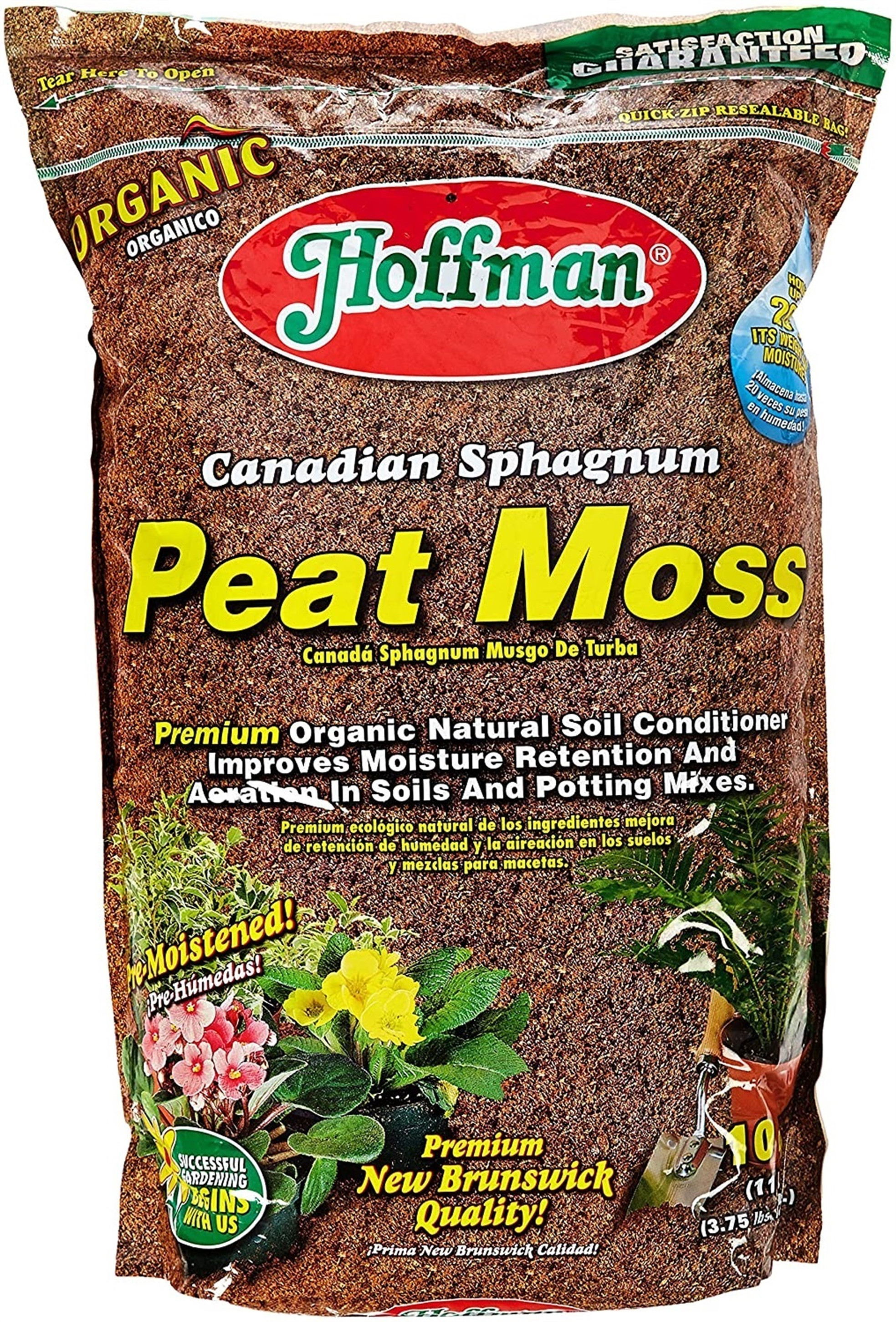 Hoffman Canadian Sphagnum Peat Moss Soil Conditioner to Improve Moisture Retention and Aeration, 10qt Bag